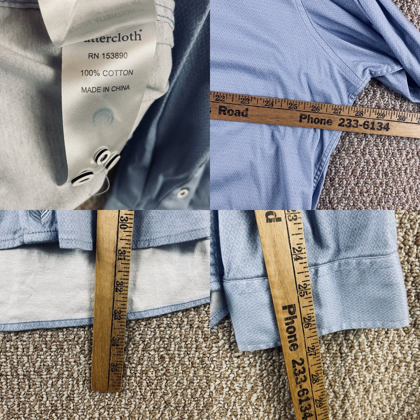 Buttero Butter Cloth Shirt Mens 3XL Blue Button Up Long Sleeve Cotton Button-Down Collared Regular Big & Tall Mens Shirt Size US XXL / EU 58 / 5 - 8 Thumbnail