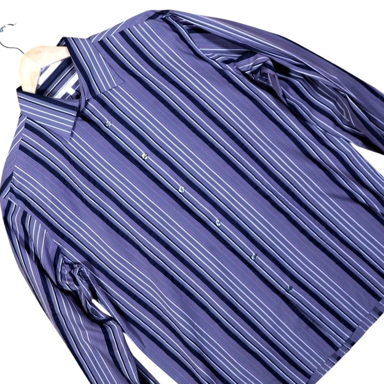 Perry Ellis Perry Ellis Mens L Striped Button Down Long Sleeve Dress Shirt Purple Size 42R - 2 Thumbnail