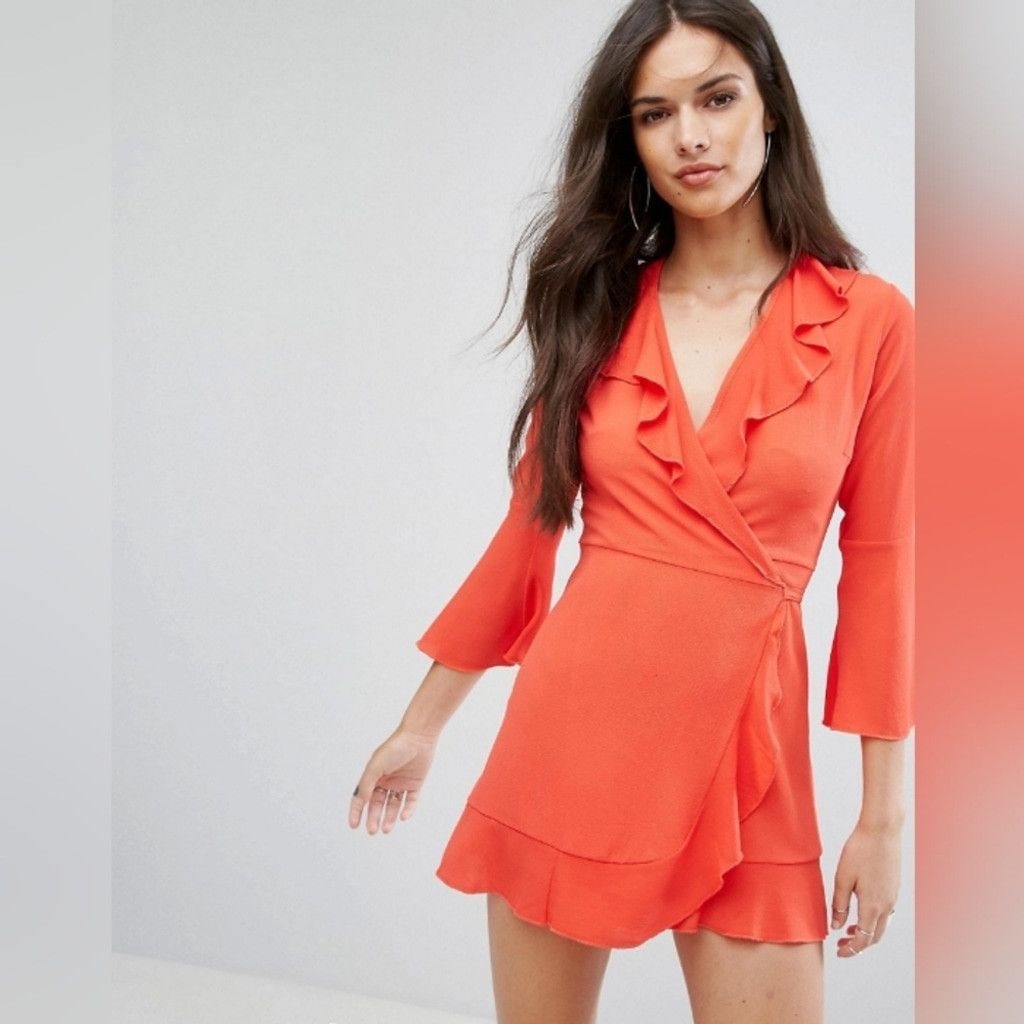 Asos NWT ASOS Outrageous Fortune Neon Ruffle Wrap Dress Size S / US 4 / IT 40 - 2 Thumbnail
