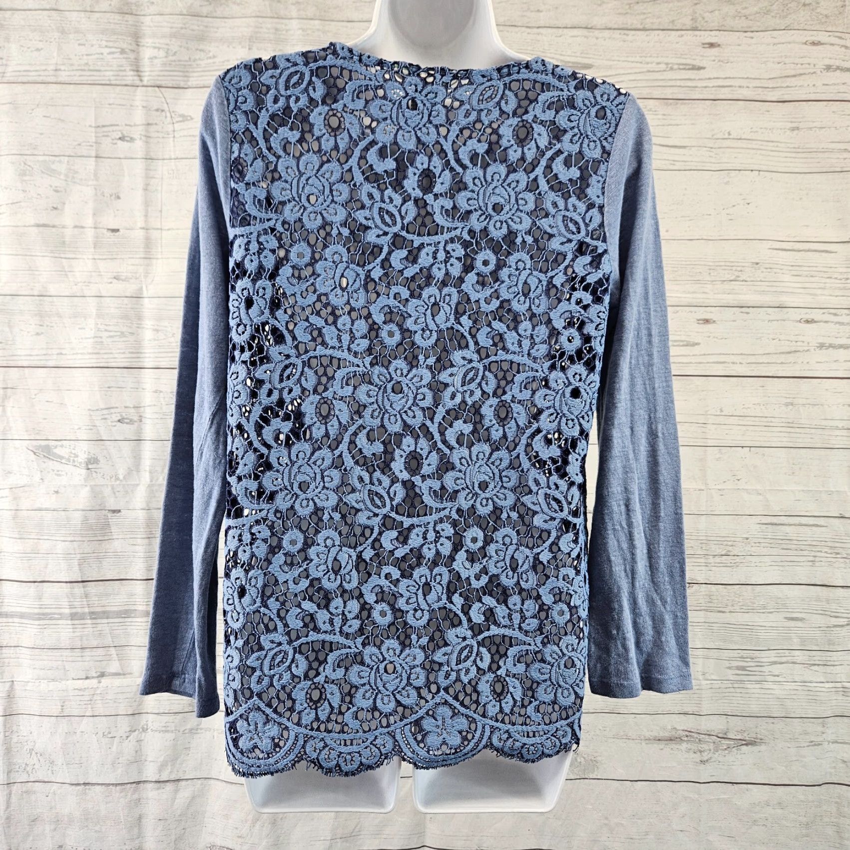 Vintage Sundance Womens Ariadna Lace Top Sz Medium Blue Long Sleeve Cotton Blend Shirt Womens M Blue Lace Top Size M / US 6-8 / IT 42-44 - 4 Thumbnail