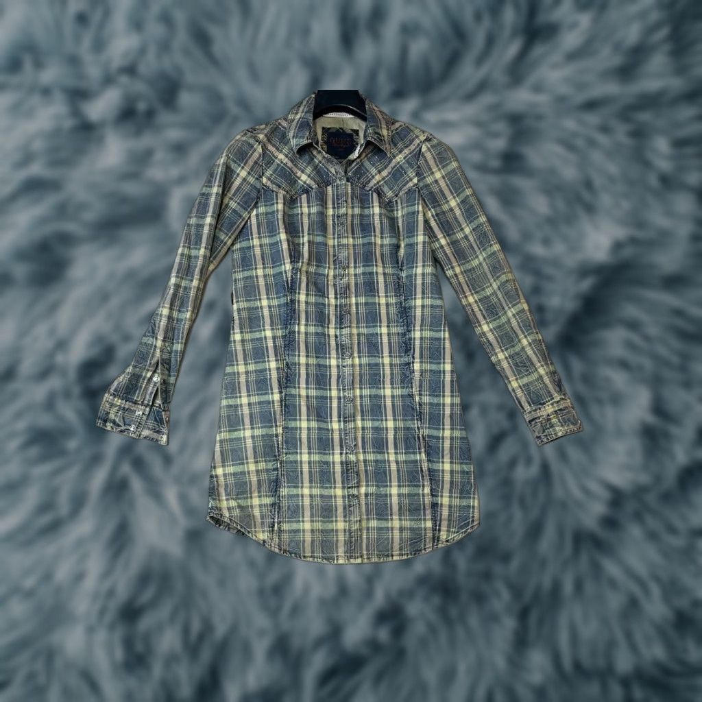 Guess GUESS Plaid Long Sleeve Shirt Dress Olive Brown M Knee Length Women Casual Flannel Dress Size M / US 6-8 / IT 42-44 - 1 Thumbnail