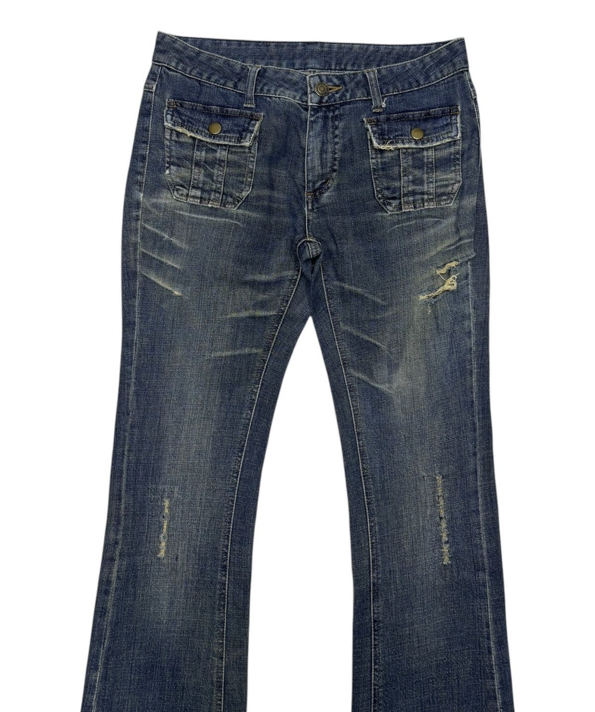 Japanese Brand Flare Jeans No Brand Bootcut Bush Jeans Distressed Denim Size 29" - 5 Thumbnail