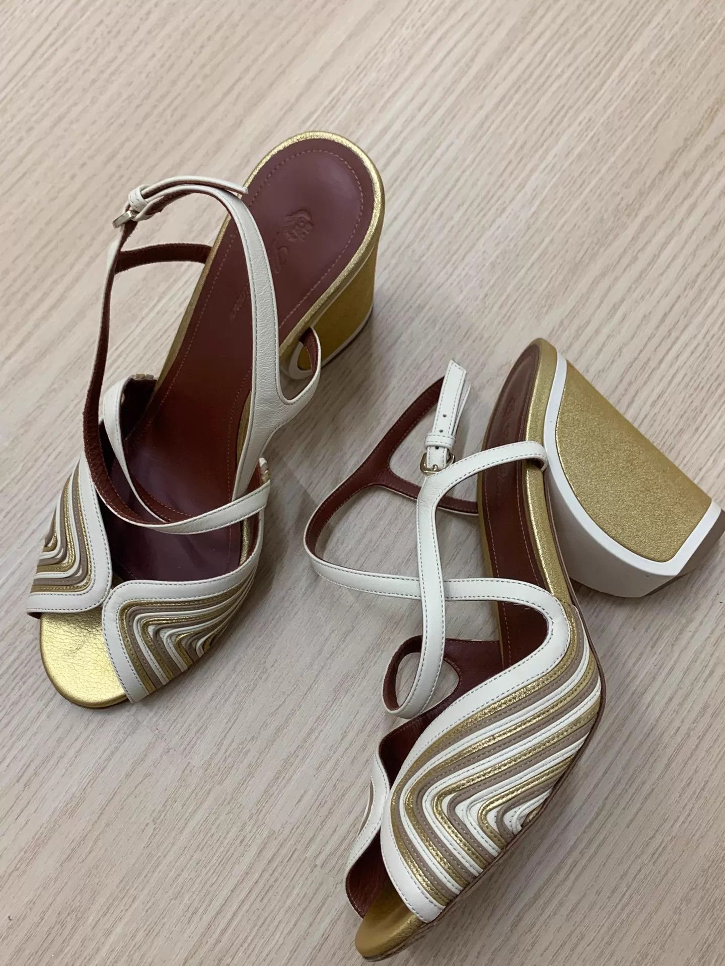 Loro Piana Loro Piana Gold & White High Heel Sandals 39 New Size US 8.5 / IT 38.5 - 2 Thumbnail