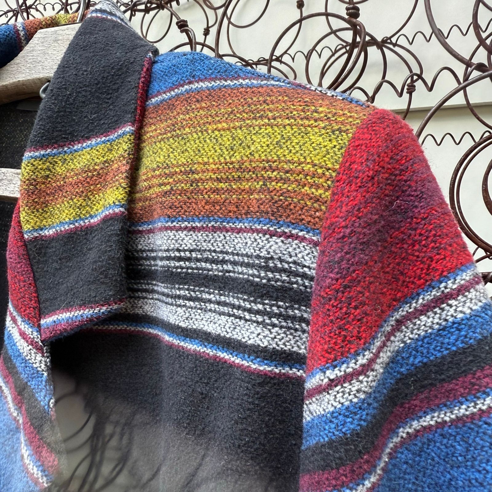 Vintage 90s Saddle Blanket Stripe Western Boxy Blazer Dark Tones LG Size L / US 10 / IT 46 - 2 Thumbnail