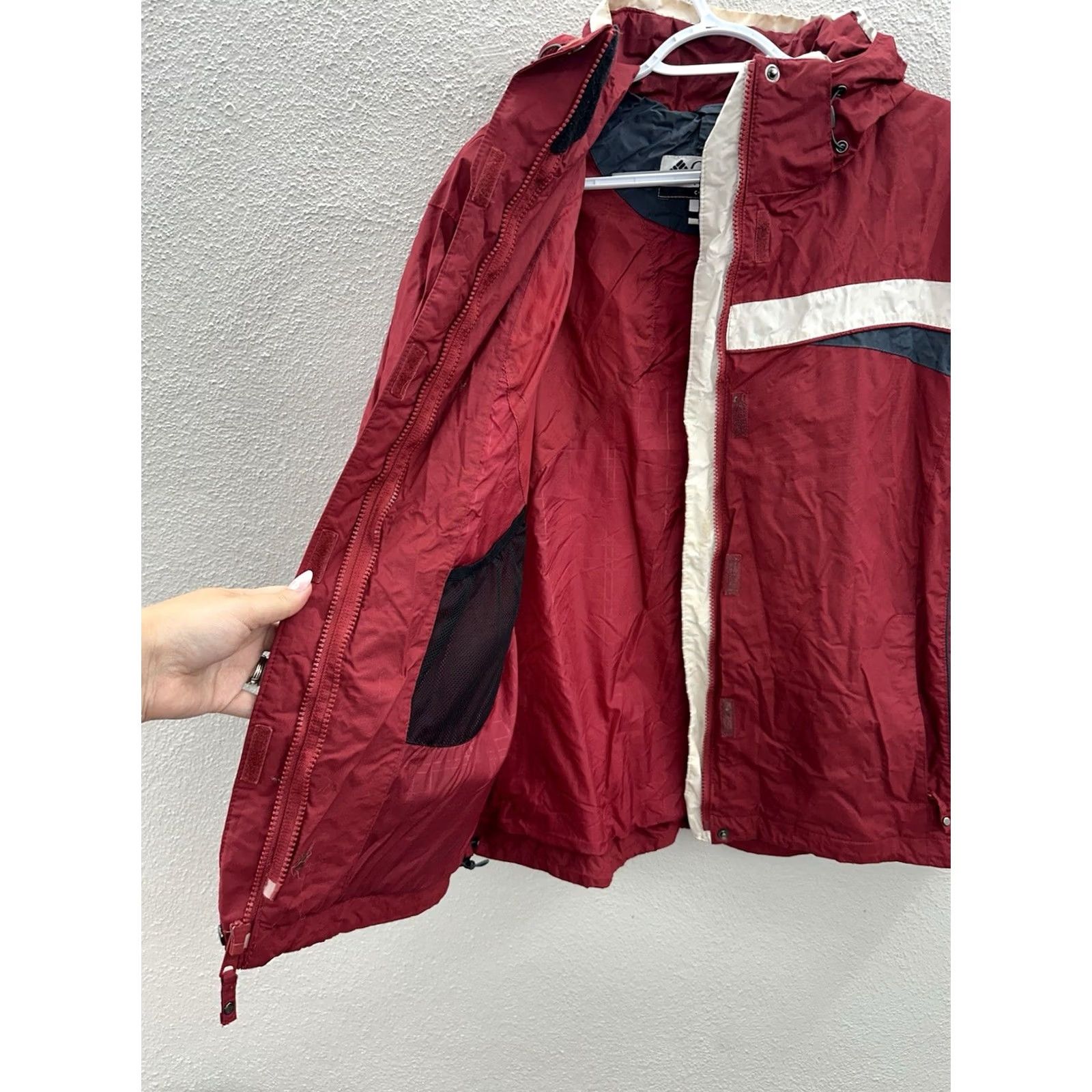 Rains Columbia Womens Rain Jacket XL Red Hooded Water Resistant Zip Up Interchange All Seasons Pockets Light 90s Classic Jacket Size XL / US 12-14 / IT 48-50 - 6 Thumbnail