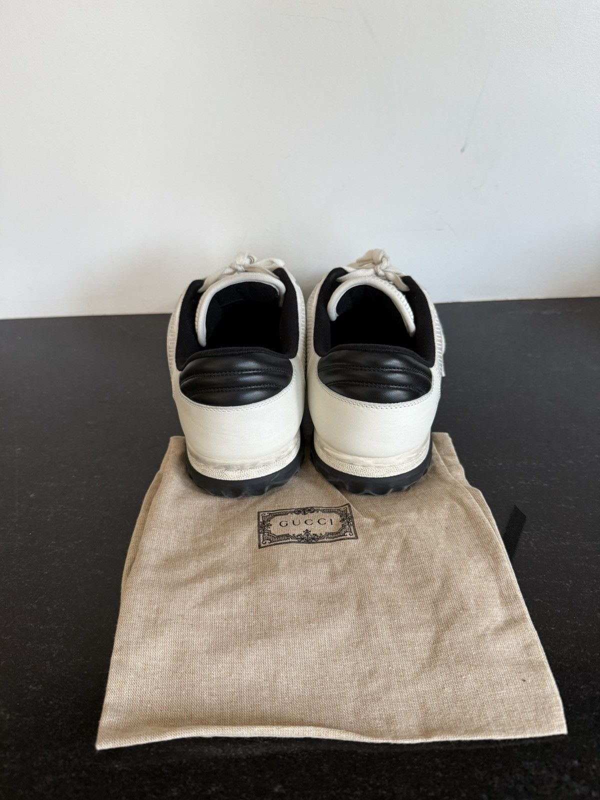 Gucci Gucci White Black Leather Low-Top Sneakers w/ GG Logo Size US 10 / EU 43 - 3 Thumbnail