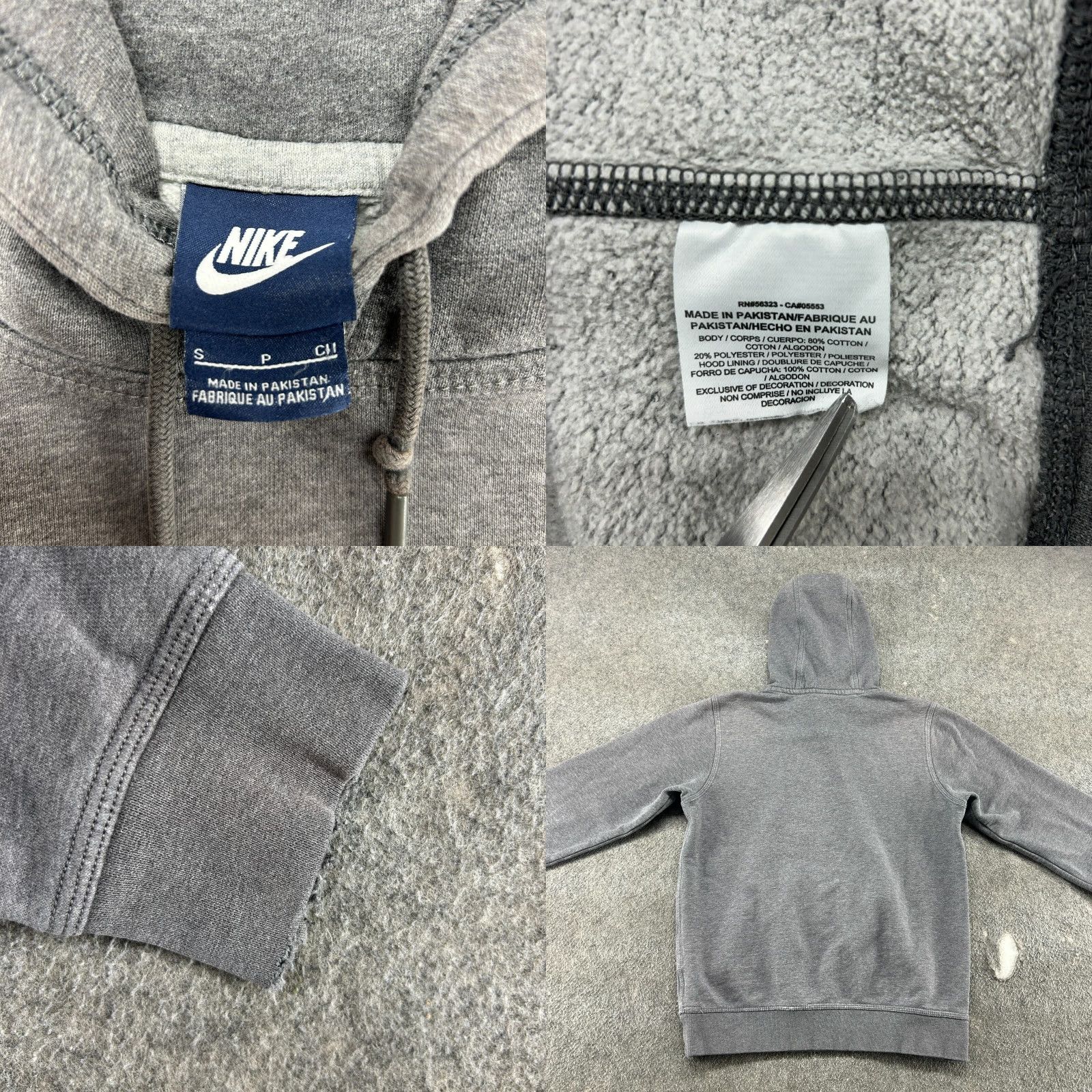 Nike Nike Hoodie Mens Small Gray Pullover Fleece Cotton Blend Swoosh Club Logo Pocket Hooded Crew Neck Regular Size US S / EU 44-46 / 1 - 8 Thumbnail