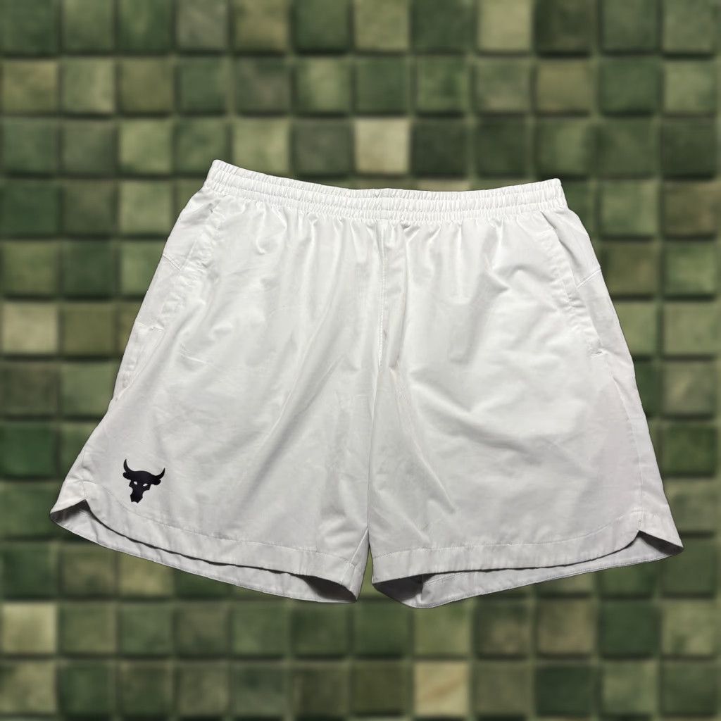 Under Armour Project Rock Shorts Mens 2XL White Drawstring Stretch Casual Travel Athletic Men White 2XL Shorts