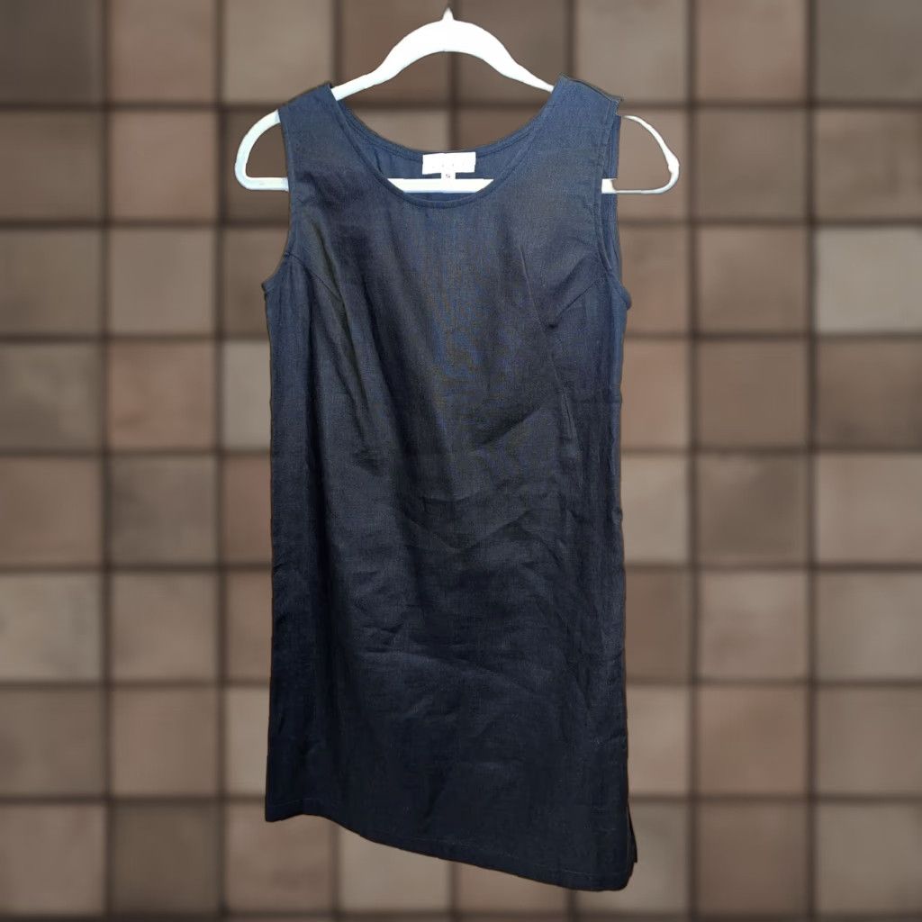 Vintage Gett Womens Linen Sleeveless Shift Midi Dress Small Black Scoop Neck Side Slit Size S / US 4 / IT 40 - 1 Thumbnail