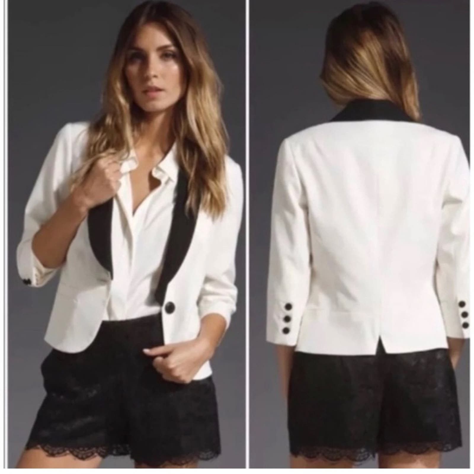 image of Trina Turk Troy Tuxedo Ivory Black Blazer 4 in Cream, Women's (Size Small)