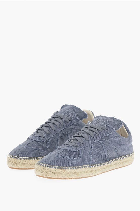 Pre-owned Maison Margiela Mm22 Canvas Low Top Sneakers With Juta Detail In Blue