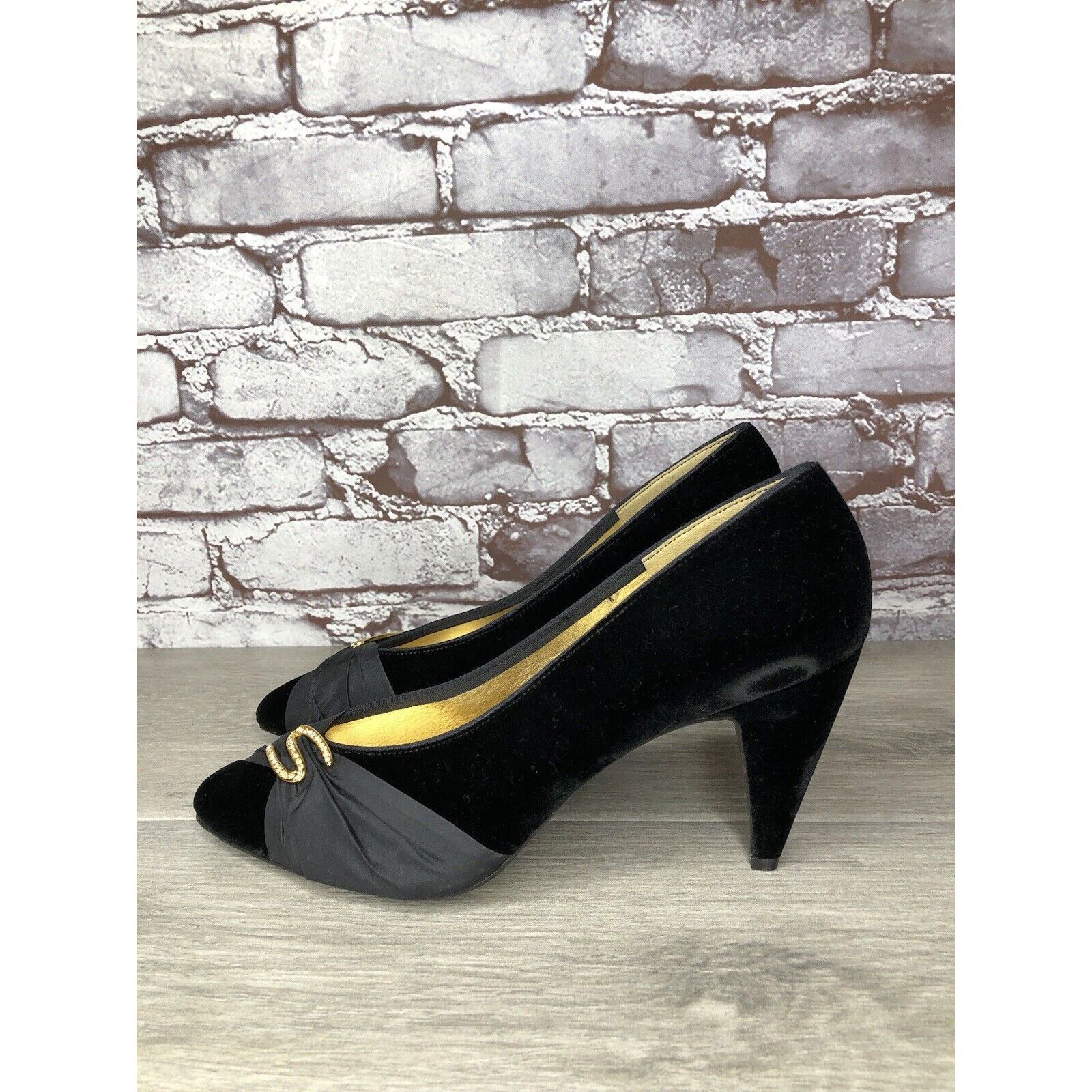 Other Private Collection Black Suede Rhinestone Pointed Toe Pumps Size US 9.5 / IT 39.5 - 20 Thumbnail