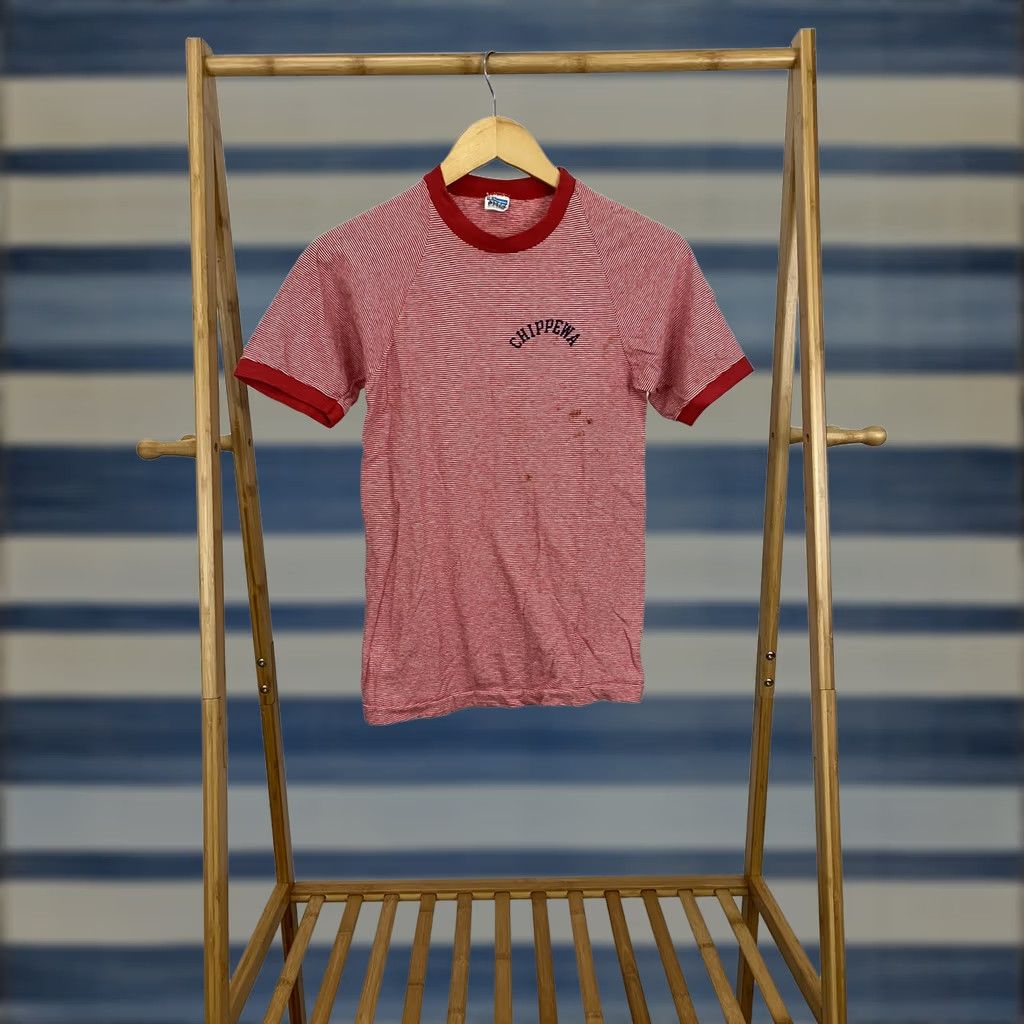 Champion VINTAGE 70s Champion Striped T-Shirt Size S Red USA Mens Size US S / EU 44-46 / 1 - 1 Thumbnail