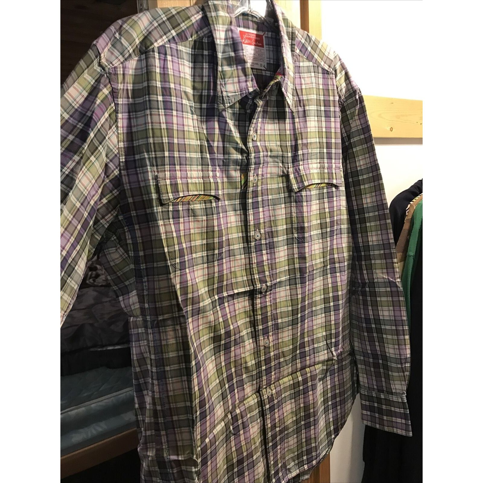 Robert Graham Robert Graham Men’s Large Green Purple Plaid LS Cotton Shirt Size US L / EU 52-54 / 3 - 3 Thumbnail