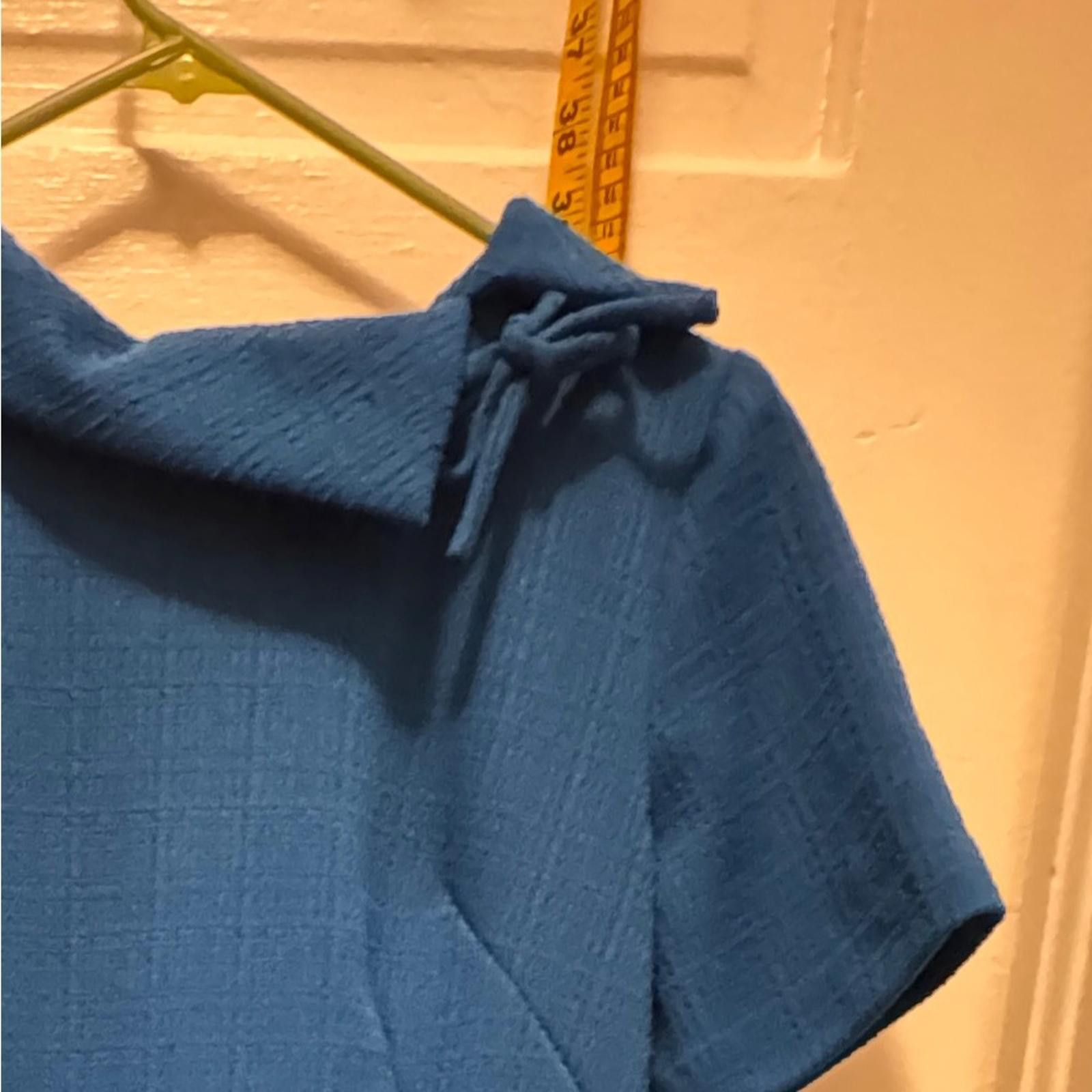 Designer VTG 1960s teal Blue Sheath Mod Dress with Cowl Neck P2P 21” Size XL / US 12-14 / IT 48-50 - 7 Thumbnail