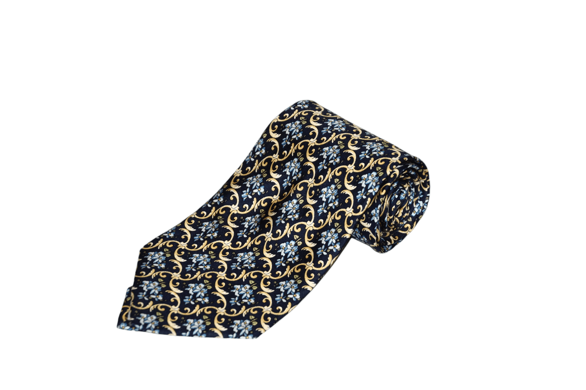 Fendi Vintage Fendi Cravatte Gold Baroque Floral Blue Silk Tie Size ONE SIZE - 1 Thumbnail