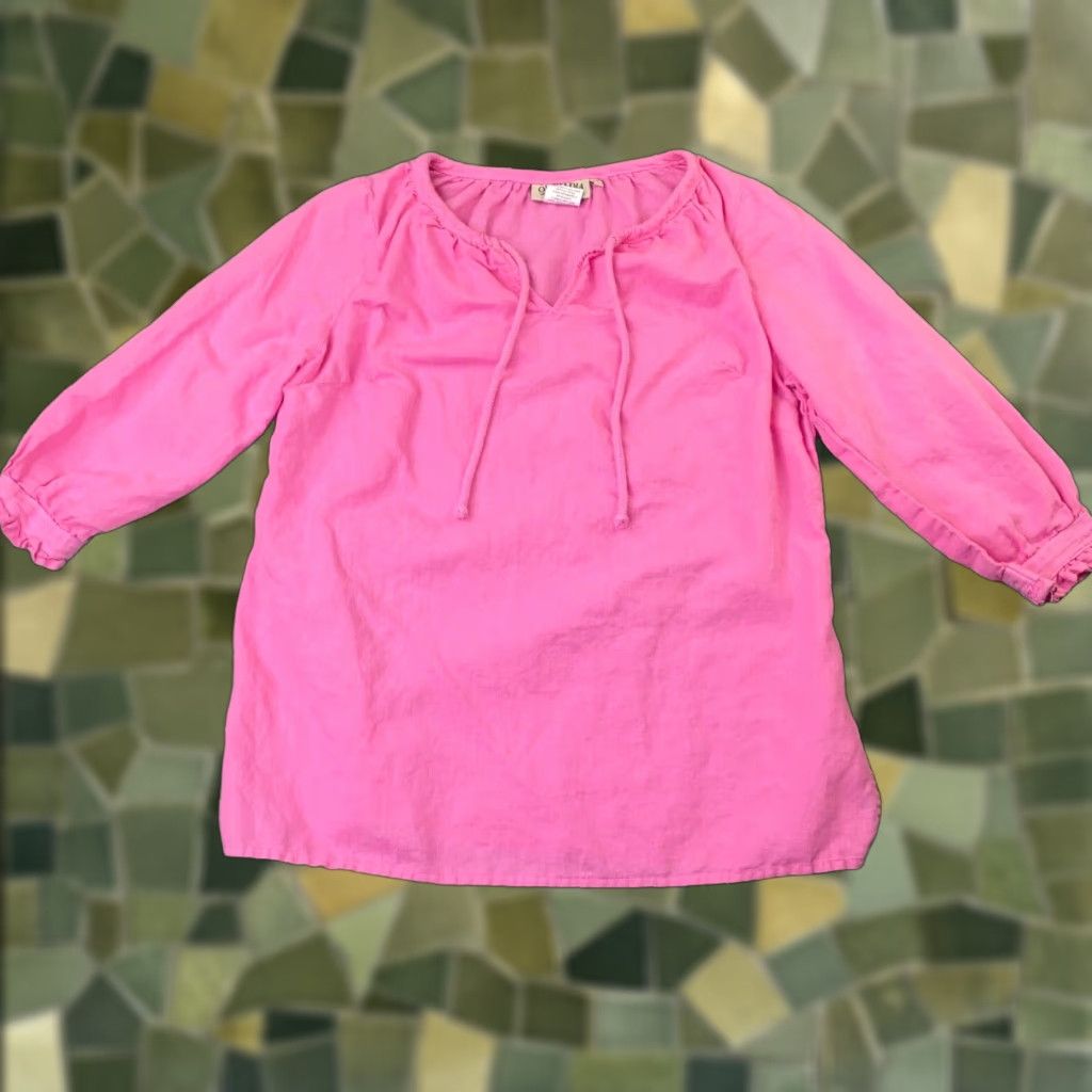 Ralph Lauren Orchadia Shirt Womens Petite Small Pink 3/4 Sleeve BOHO Peasant Top Flown Linen Size S / US 4 / IT 40 - 1 Thumbnail