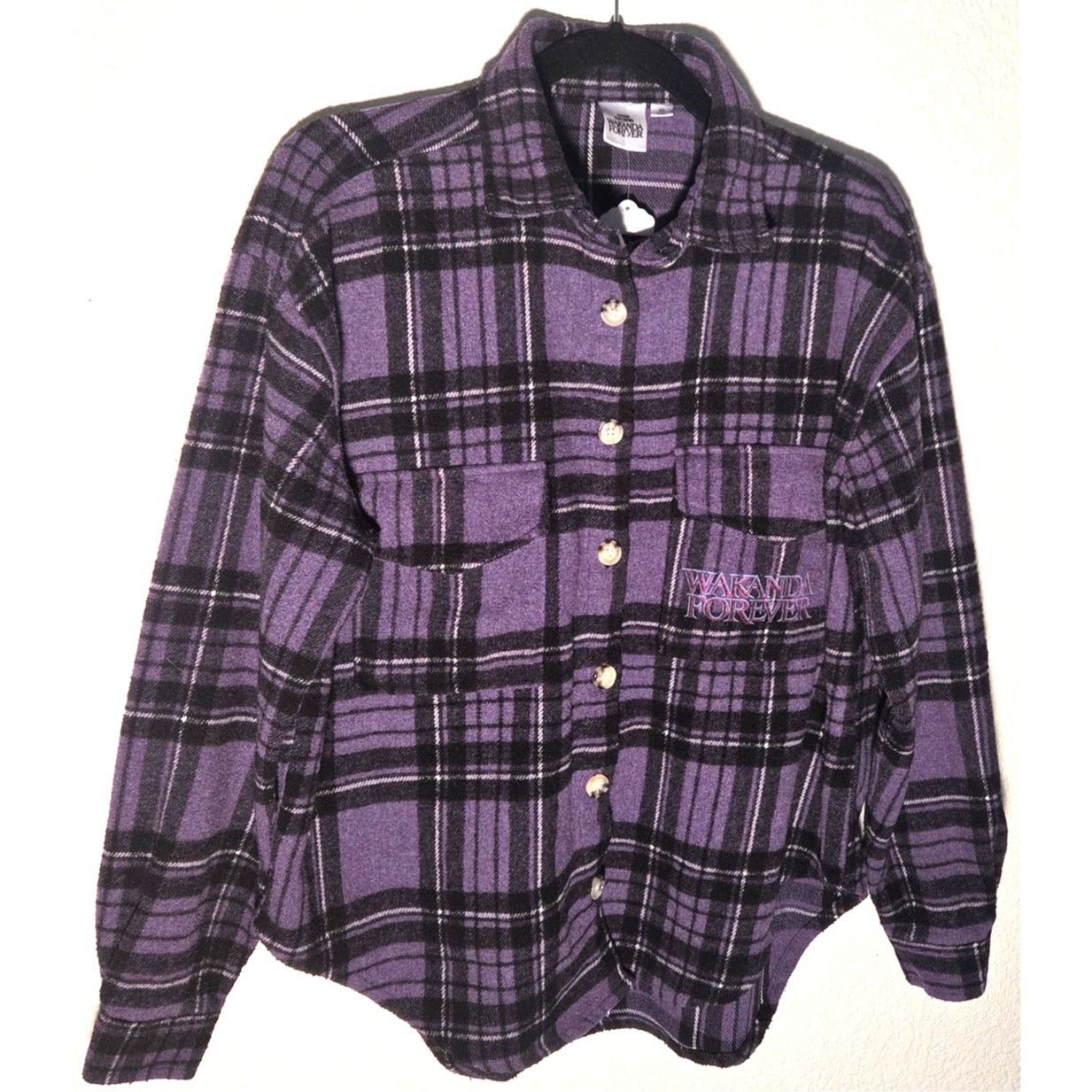 Marvel Comics Purple Plaid Black Panther Wakanda Forever Button Up Shirt Size M / US 6-8 / IT 42-44 - 2 Thumbnail