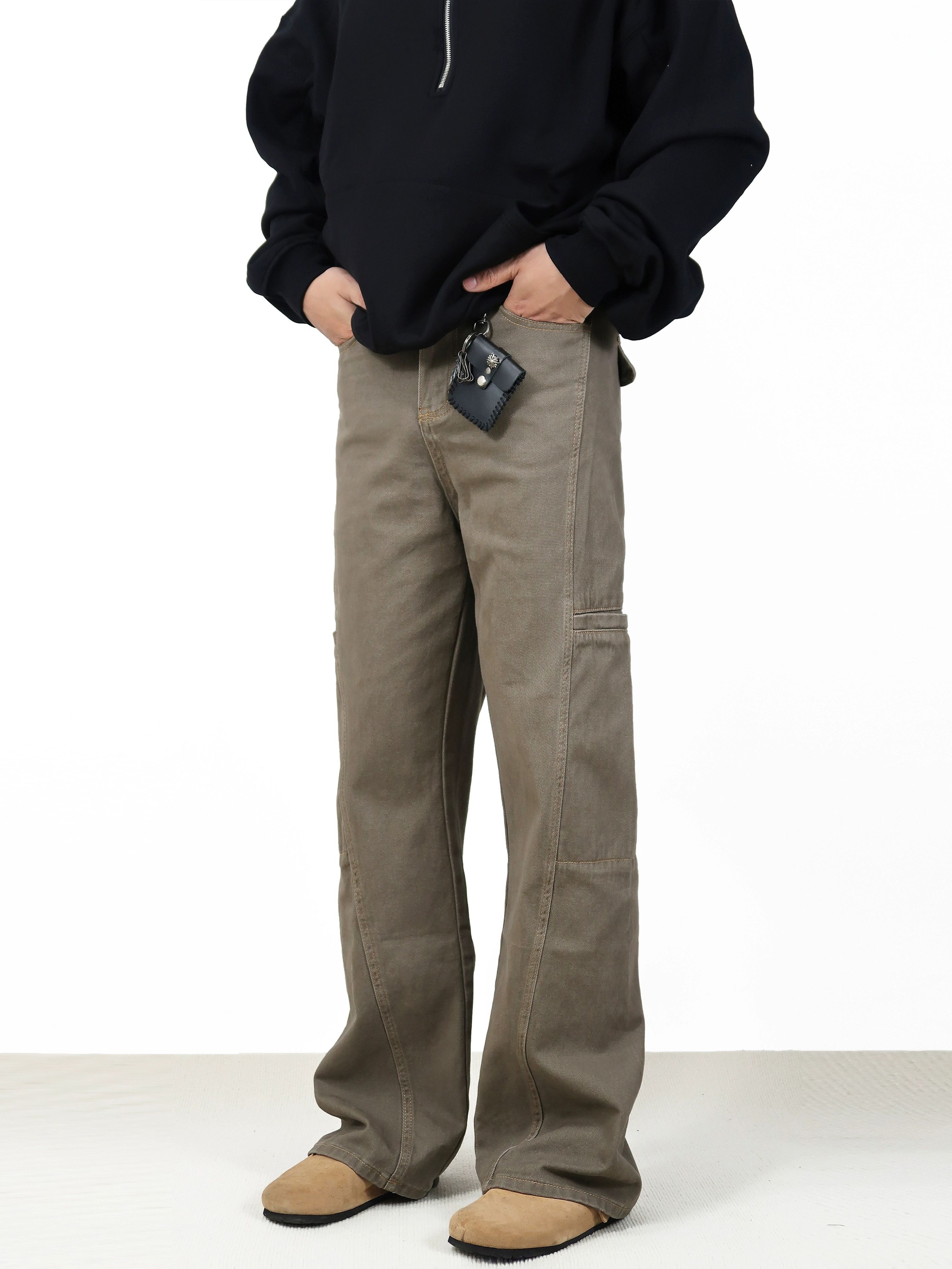 washed faded patchwork utility flared pants