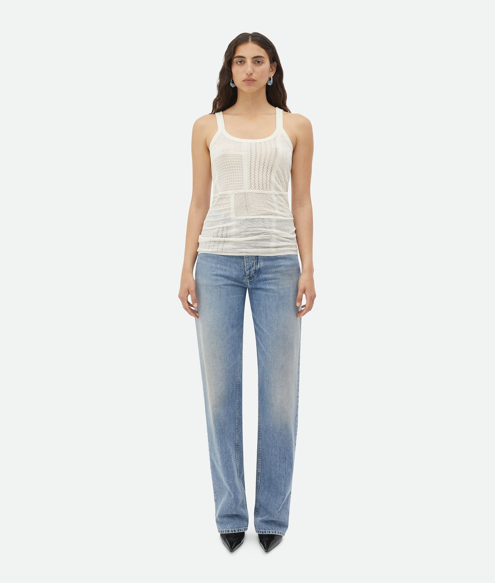 Bottega Veneta o1n1vont0625 Pointelle Cotton Tank Top in White Size XS / US 0-2 / IT 36-38 - 1 Thumbnail