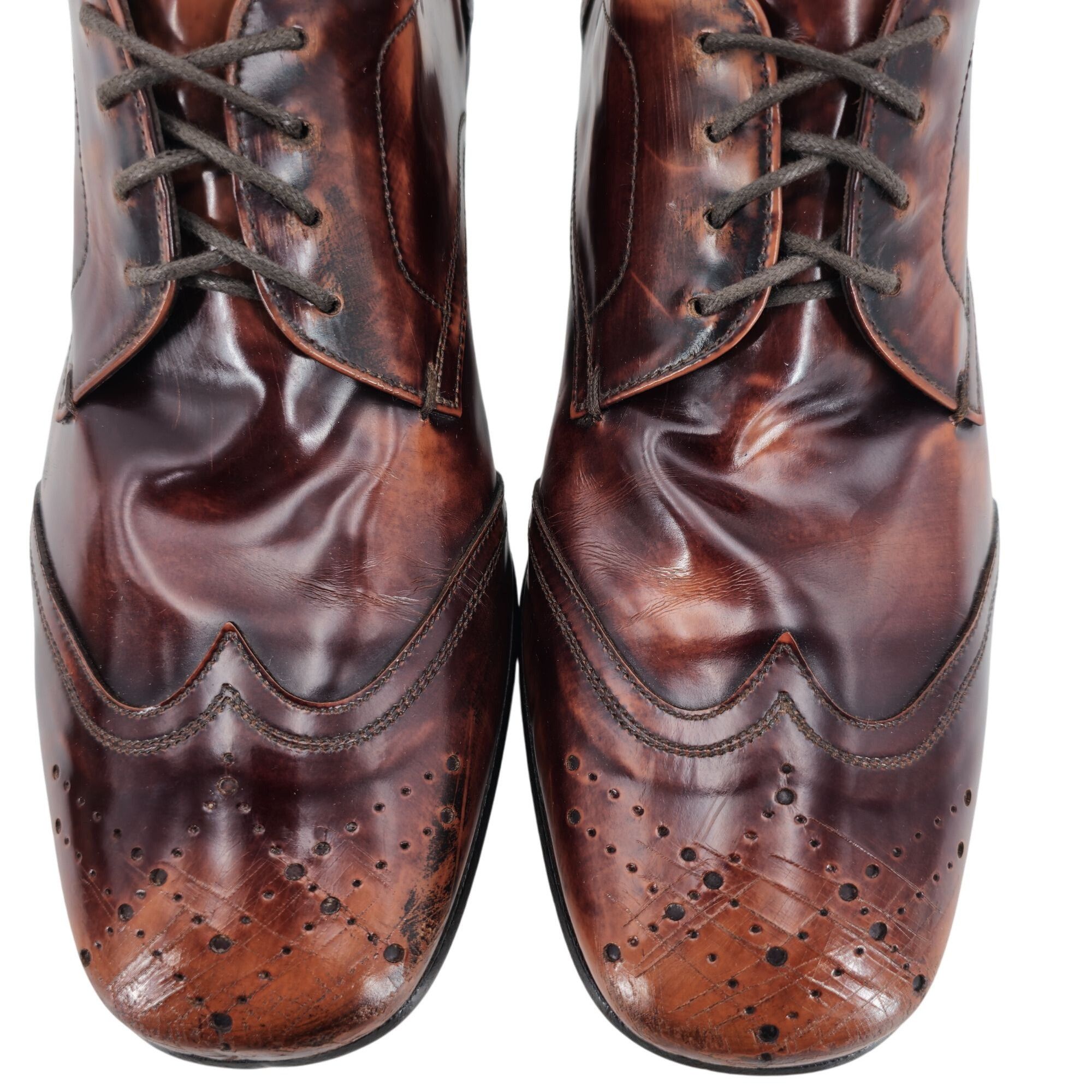 Prada Prada Italy Mens 7.5 Distressed Brown Leather Wingtip Derby Size US 7.5 / EU 40-41 - 12 Thumbnail