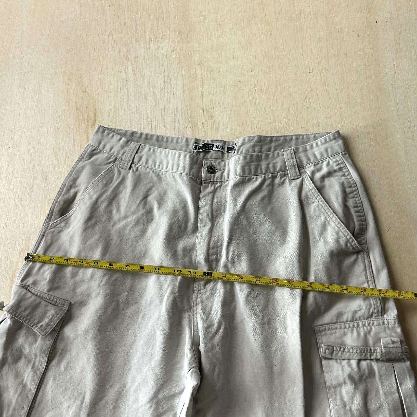 Vintage PLUGG Cargo Pants Mens 36x34 Beige Canvas Relaxed Fit Casual Utility Pockets Size US 36 / EU 52 - 6 Thumbnail