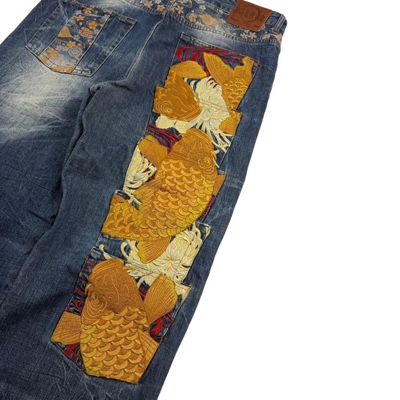 Karakuri Tamashii Karakuri Tamashii Embroidered Koi Japanese Jeans Waist 38 Size US 38 / EU 54 - 3 Thumbnail