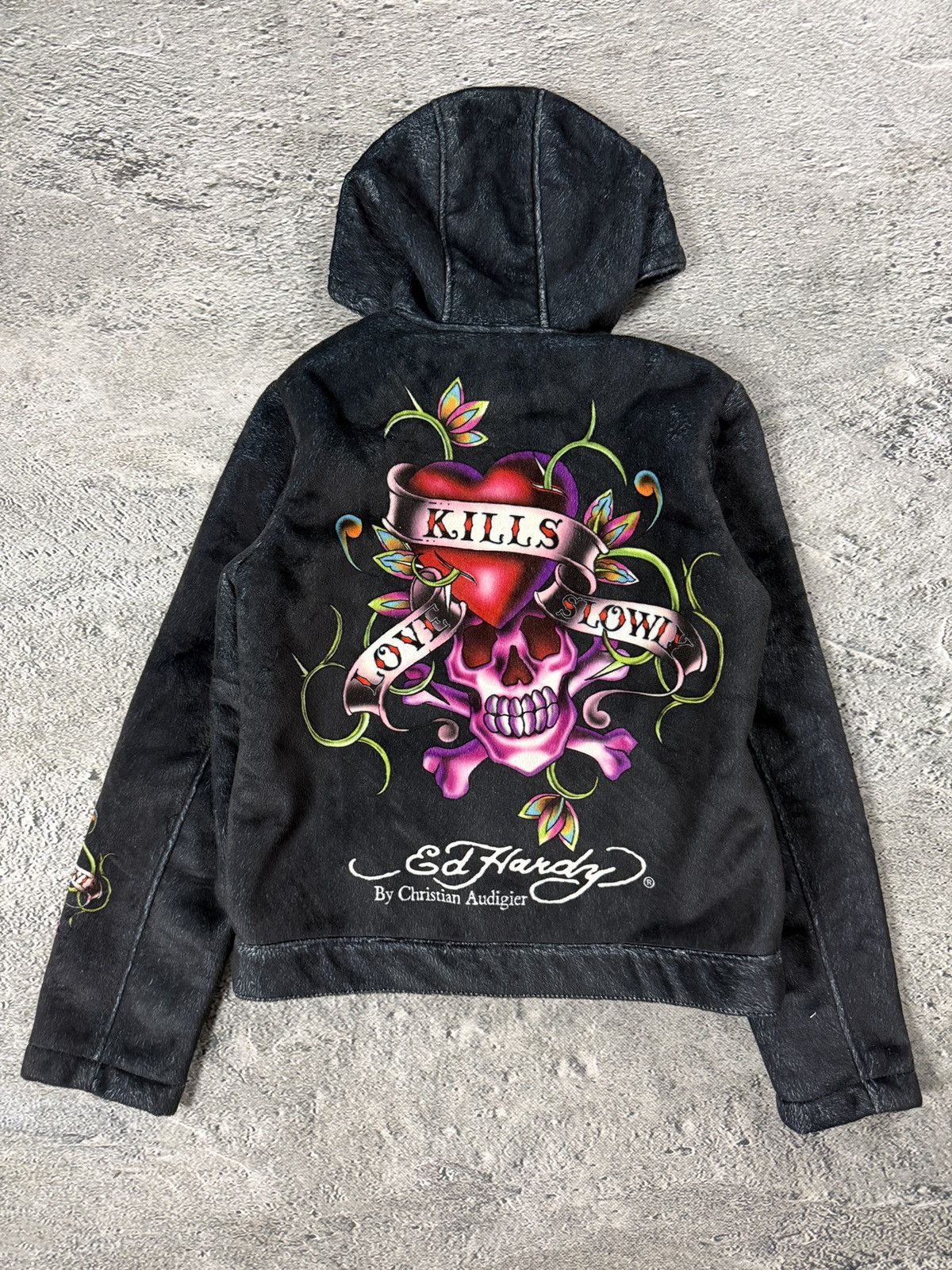 Ed Hardy Ed Hardy zip hoodie black red vintage Y2K faux fur Size L / US 10 / IT 46 - 8 Thumbnail