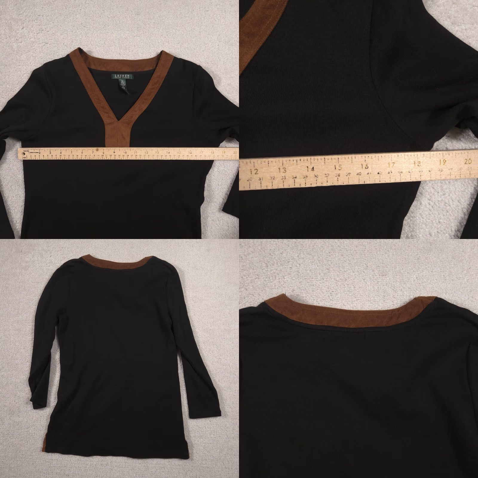 Ralph Lauren VINTAGE? No. Lauren Ralph Lauren Shirt Womens Medium Black Suede Trim 3/4 Sleeve Tunic Top Size M / US 6-8 / IT 42-44 - 8 Thumbnail