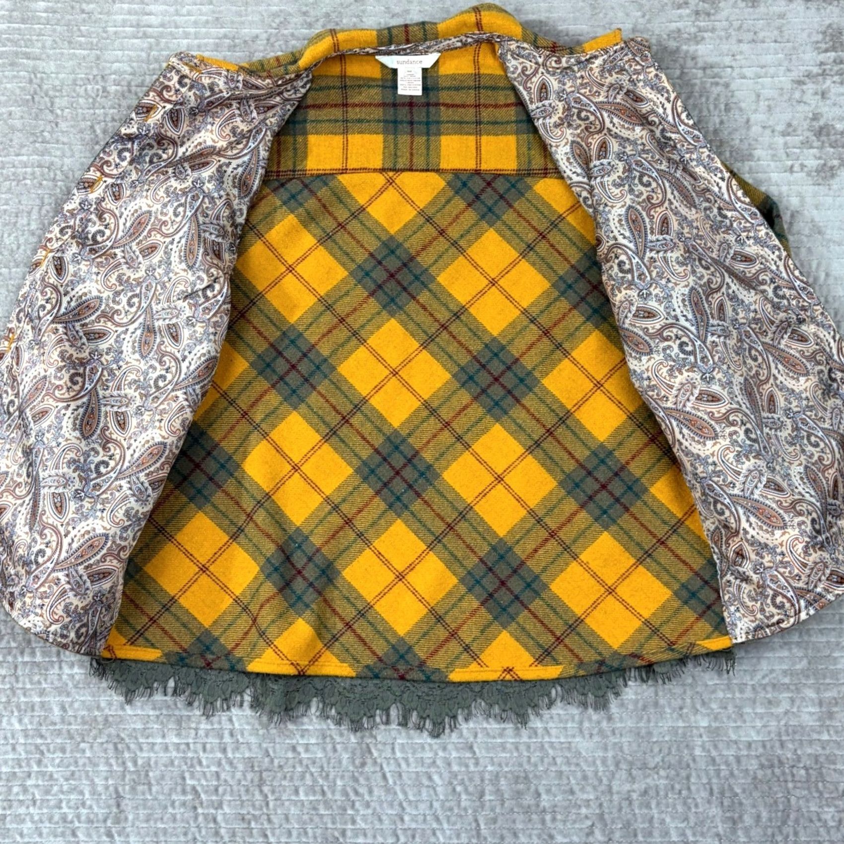 Vintage Sundance Womens Jacket Shacket Plaid Wool Blend Lace Back Button Front 10 Yellow Child? Size L / US 10 / IT 46 - 5 Thumbnail