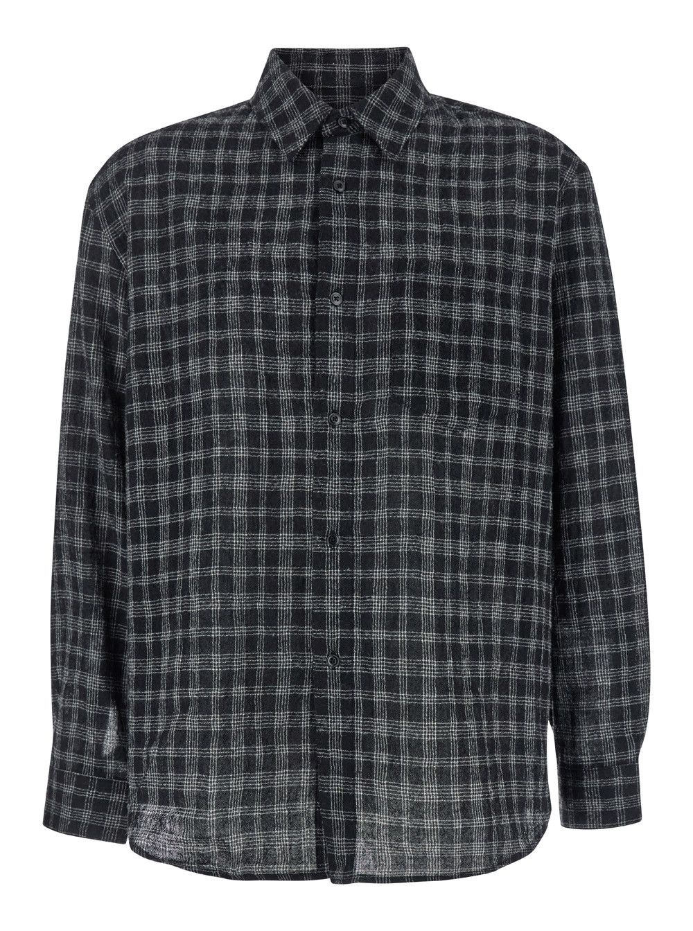 TONYWACK Black Shirt with Check Motif in Wool Blend Man Size US S / EU 44-46 / 1 - 1 Thumbnail