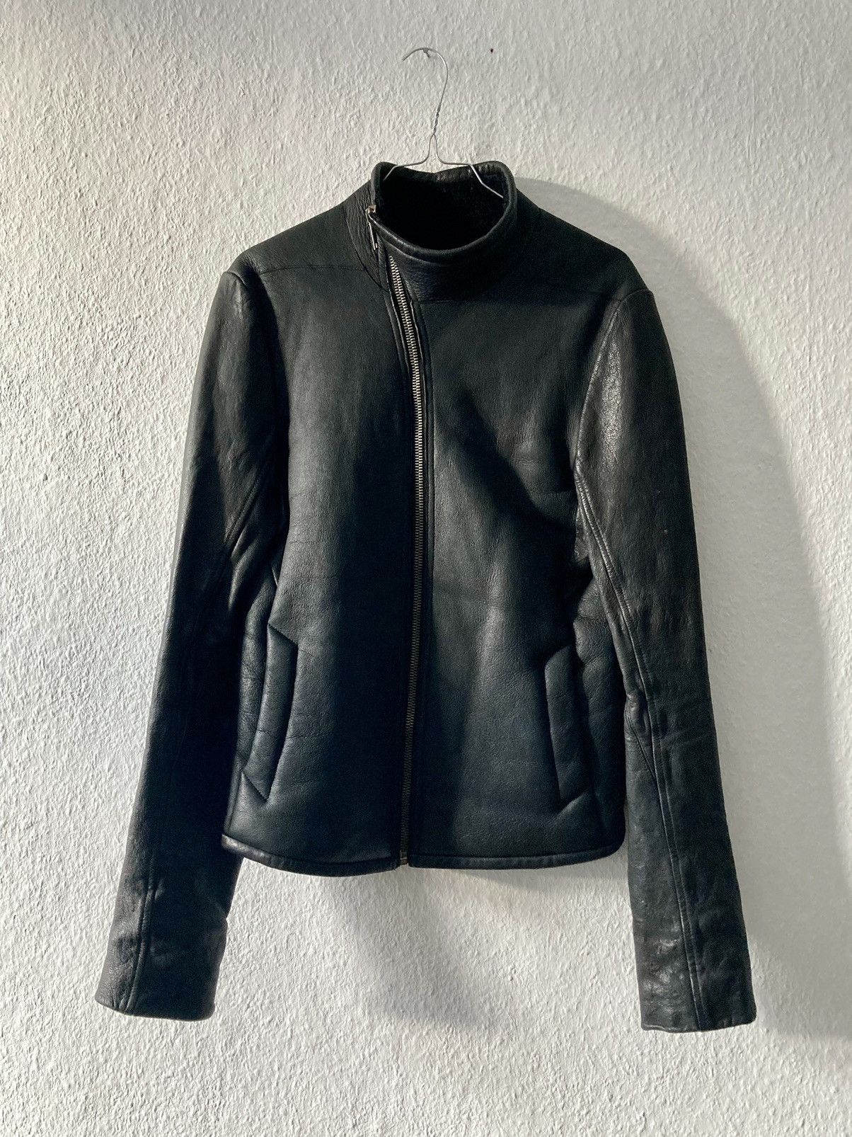 image of Rick Owens Mollino Shearling Leather Jacket Sz. S in Black, Men's (Size Small)