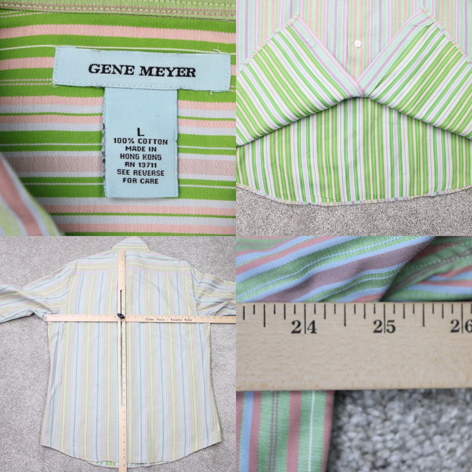 Vintage Gene Meyer Shirt Mens Large Green/Orange/Purple Striped Cotton Button-Up L/S Size US L / EU 52-54 / 3 - 8 Thumbnail