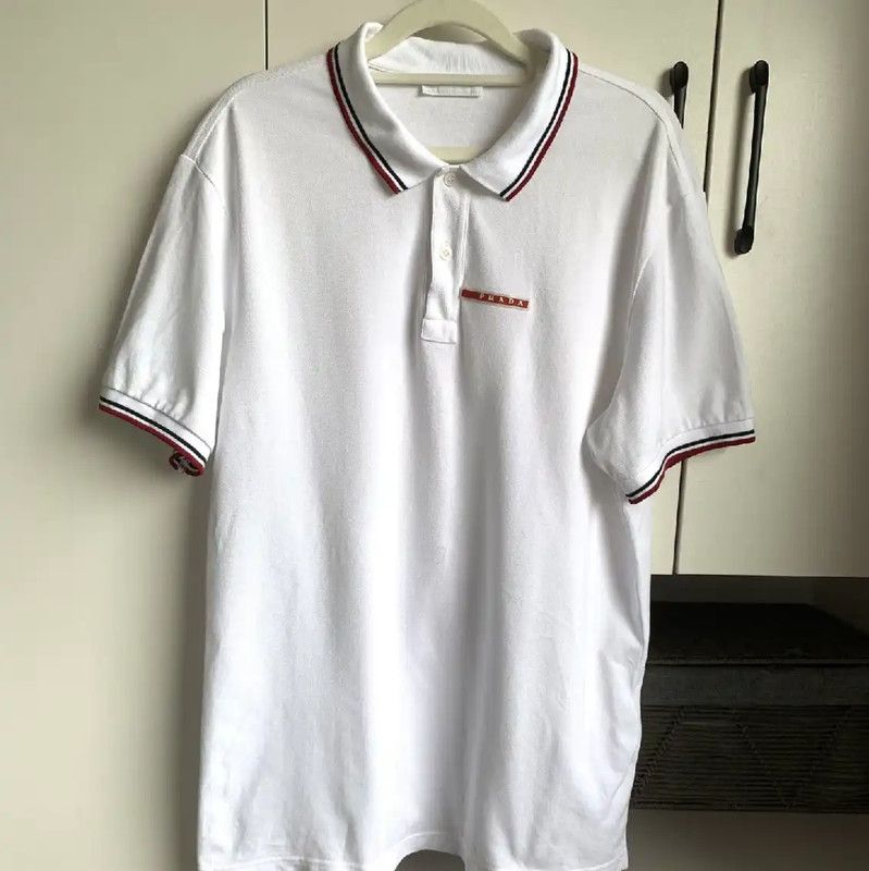 Prada Prada Men's White Cotton Short Sleeve Polo Size US XXL / EU 58 / 5 - 1 Thumbnail