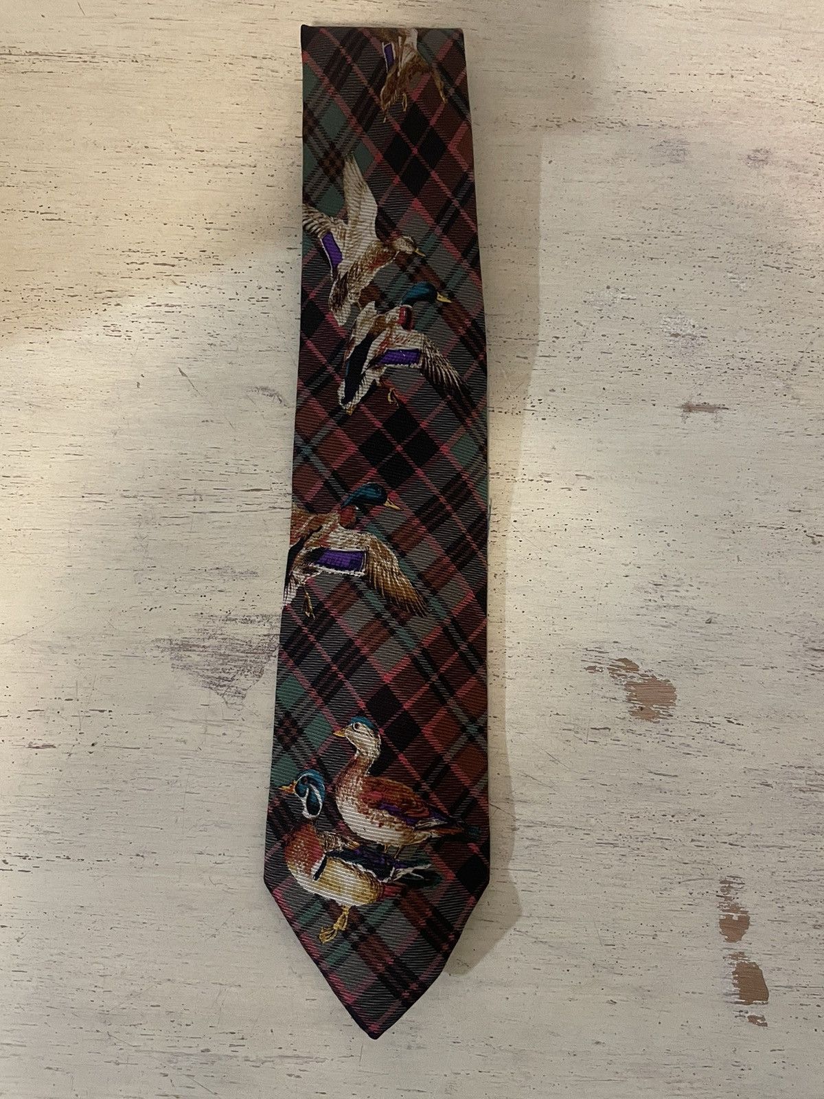 Polo Ralph Lauren × Vintage Rare Plaid-Duck Print Silk Tie Size ONE SIZE - 1 Thumbnail