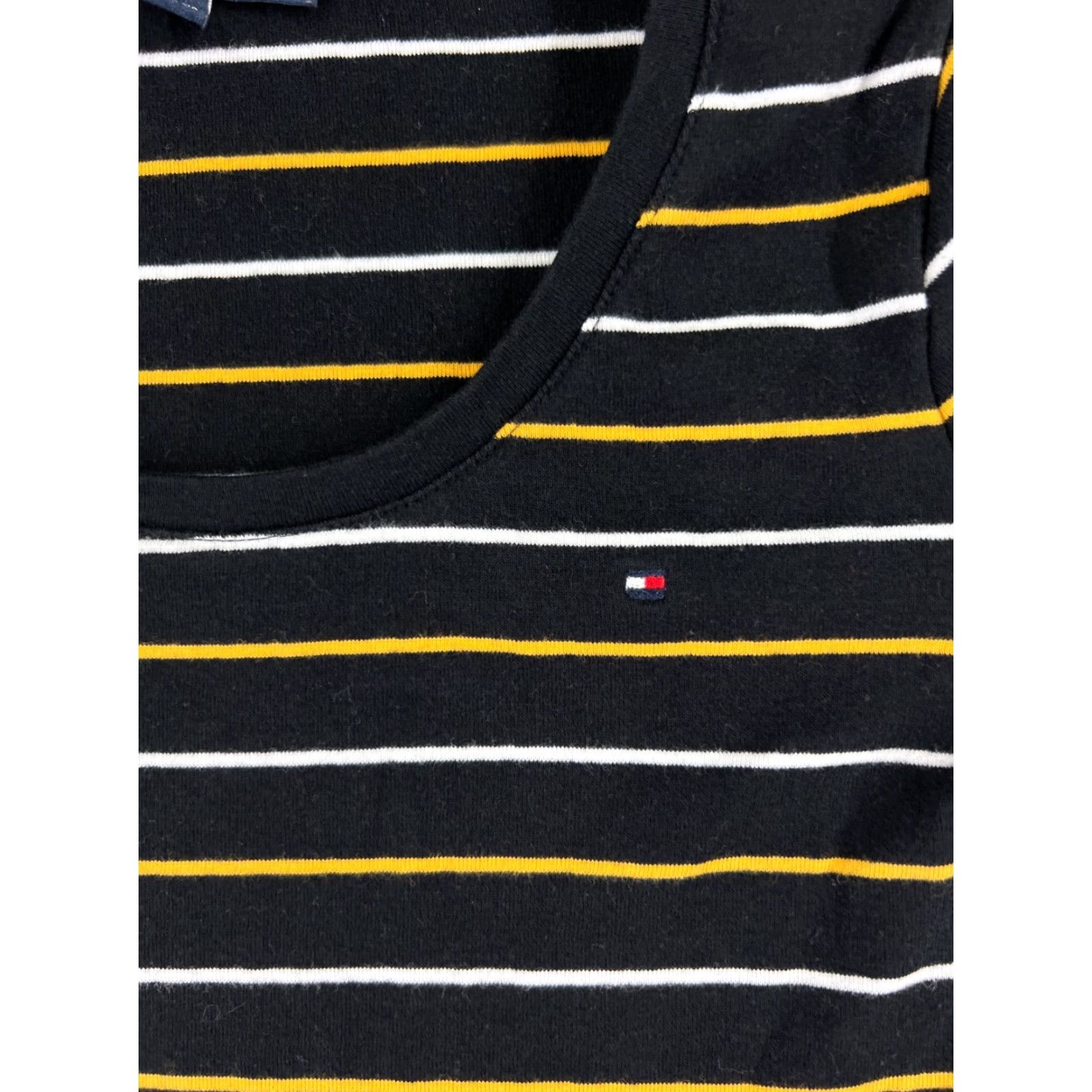 Tommy Hilfiger VINTAGE Tommy Hilfiger Shirt Juniors M Black Yellow White Stripe Scoop Neck Cotton Size M / US 6-8 / IT 42-44 - 6 Thumbnail