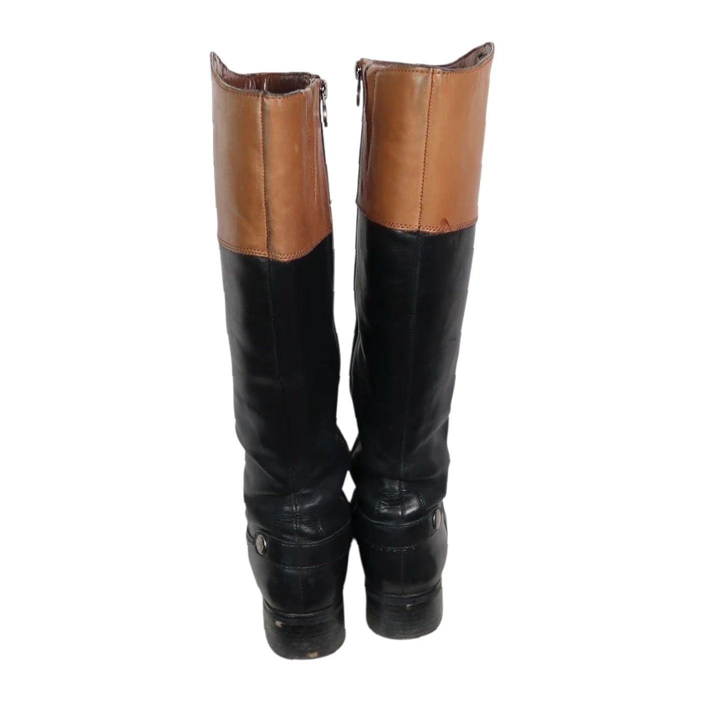Franco Sarto VINTAGE Franco Sarto Chipper Black and Tan Leather Knee High Riding Boots 7.5 Women Boot Size US 8 / IT 38 - 5 Thumbnail