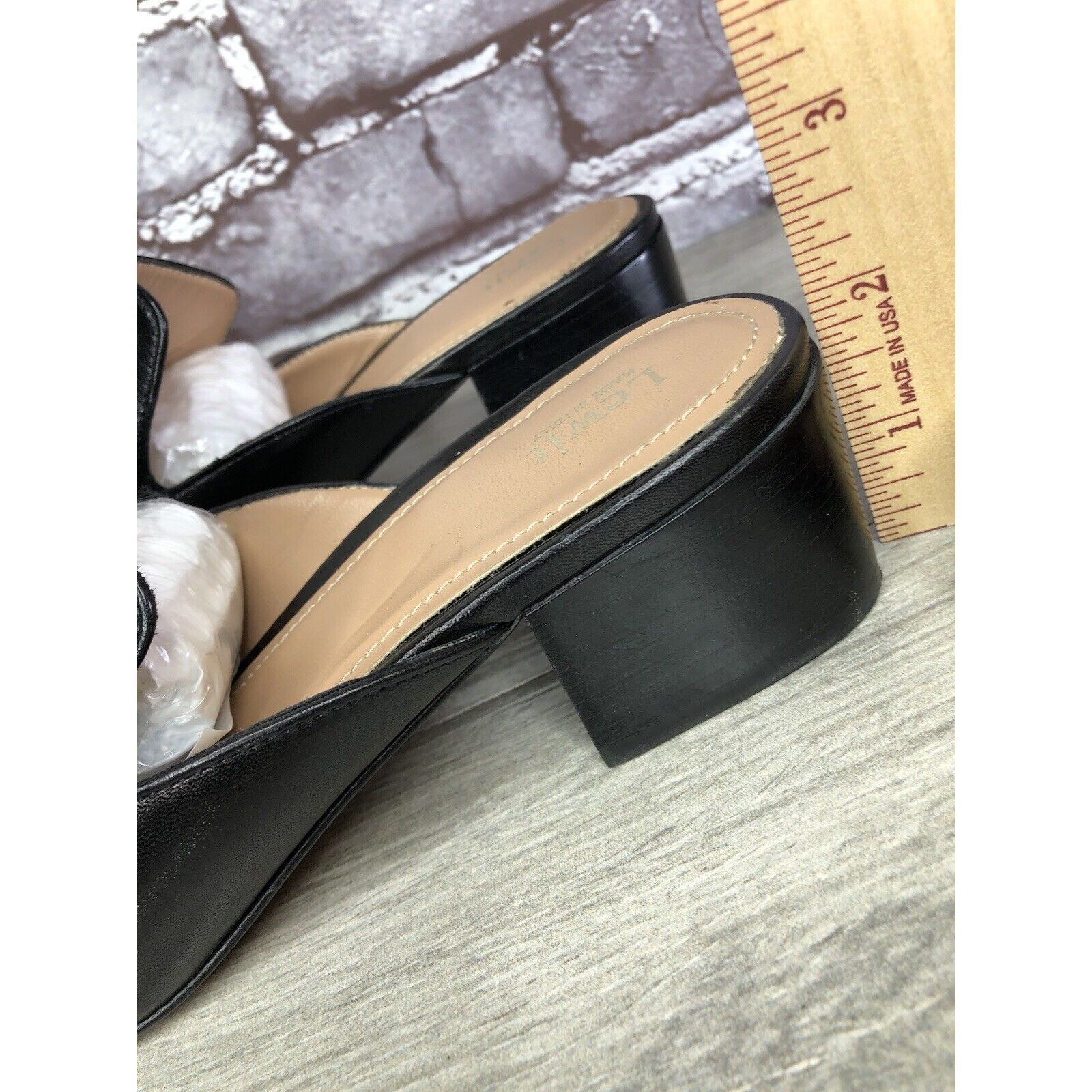 Other Lewit Black Leather Slip On Block Heel Mules Dress Shoes Wom Size US 7 / IT 37 - 11 Thumbnail
