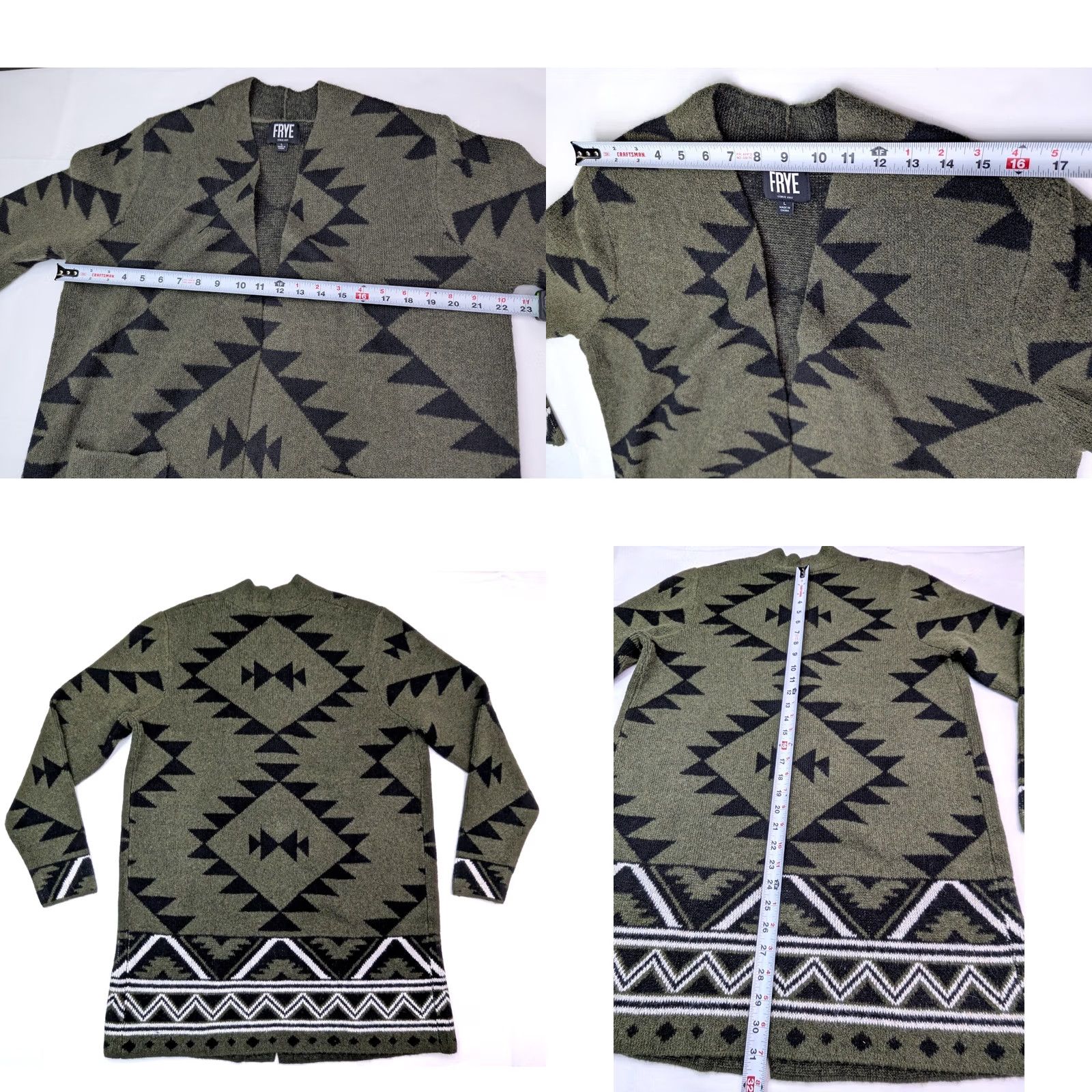 Frye Frye Cardigan Women L Aztec Open Front Green Jacquard Tribal Long Sleeve Polyester Blend Size L / US 10 / IT 46 - 8 Thumbnail