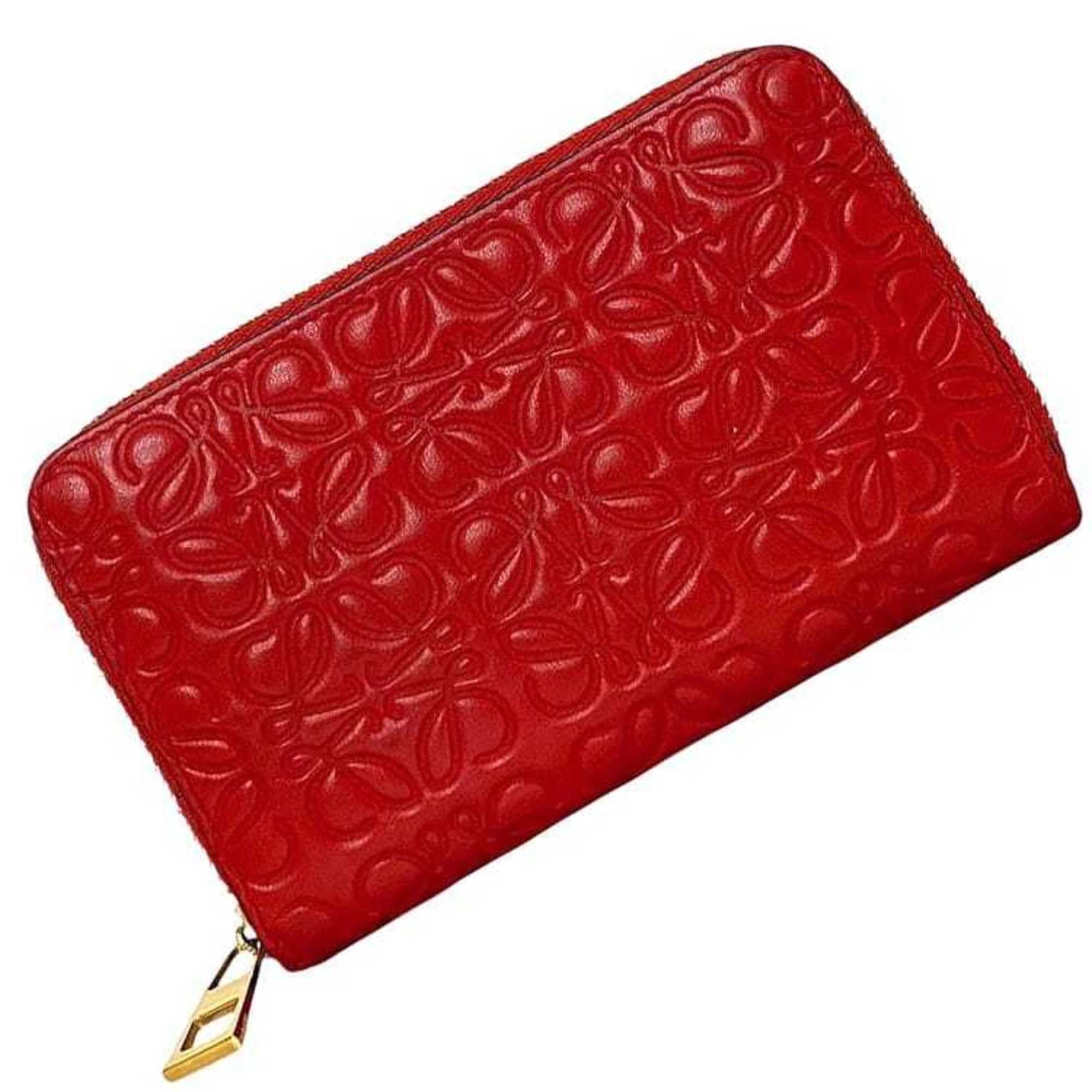 Loewe Loewe coin case ec-23812 in red with a repeat anagram pattern on leather (product number 061609). This compact zip-around wallet is perfect for men and women. Engraved. Size ONE SIZE - 1 Thumbnail