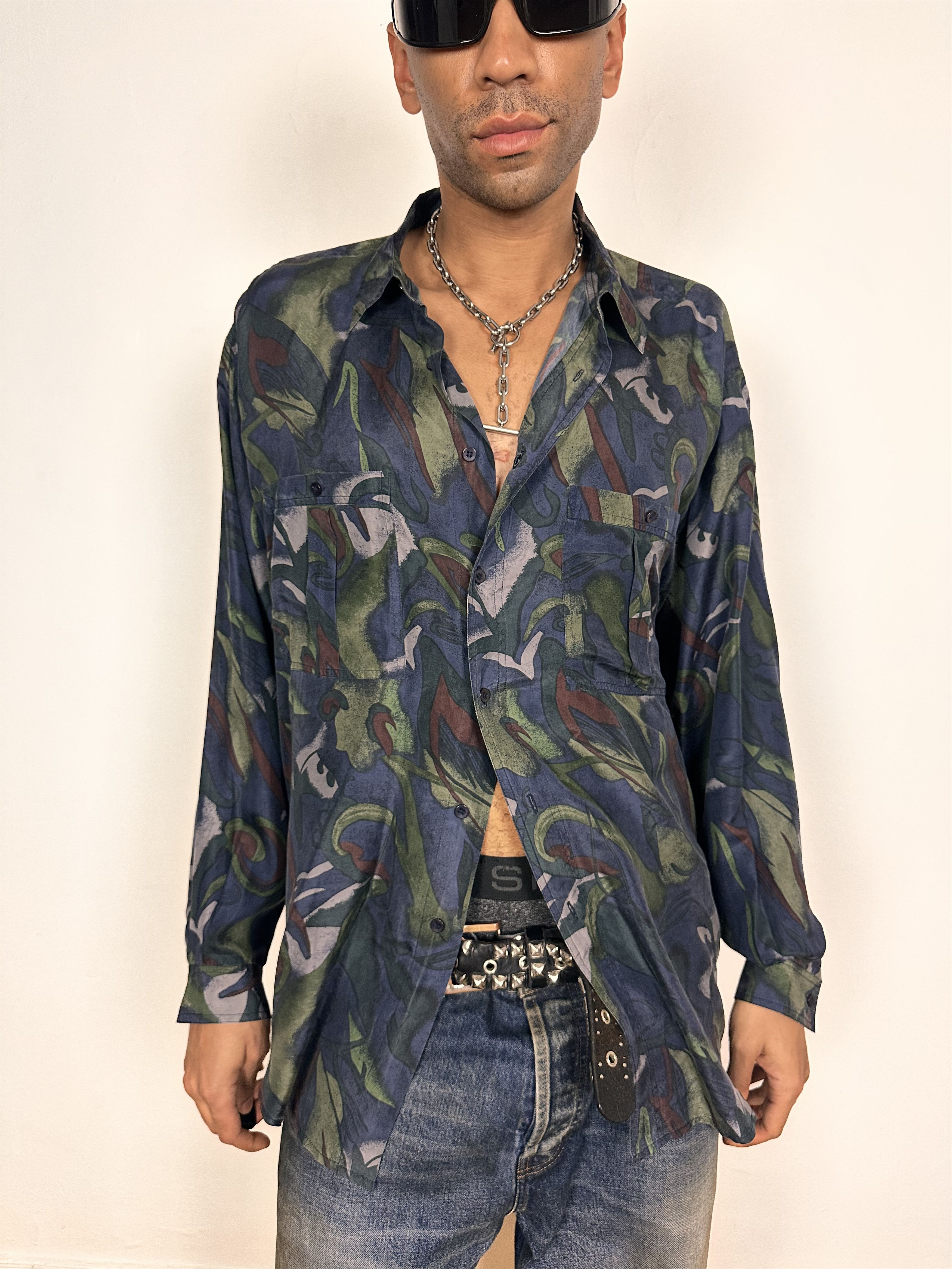 Other VINTAGE 90s BLUE SILK ABSTRACT PRINT BUTTON UP SHIRT _ XL Size US XL / EU 56 / 4 - 5 Thumbnail