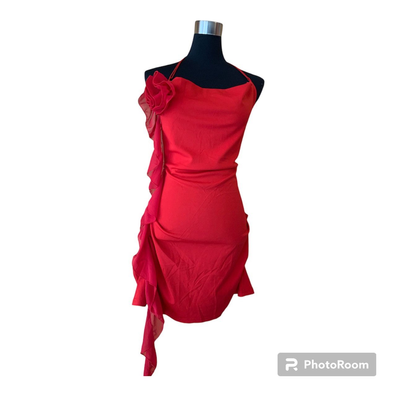 Designer NWT Y2K Style Backless Red Halter Top w/ Side Ruffles Size M / US 6-8 / IT 42-44 - 1 Thumbnail