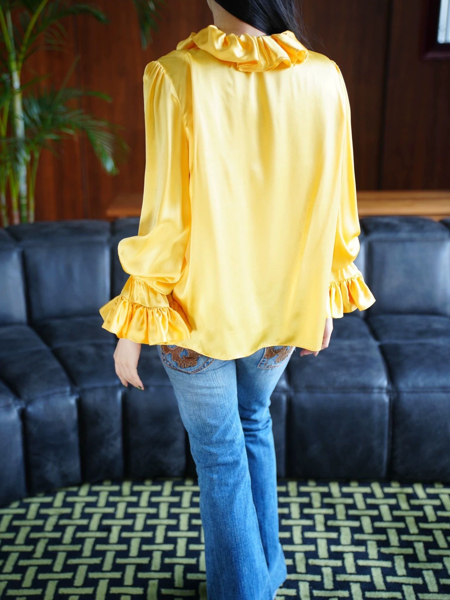 Other Custom Sunset Yellow Silk Vampire Shirt Loose Fit Size S / US 4 / IT 40 - 8 Thumbnail