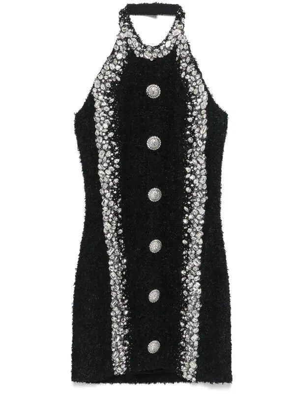 o1s1wg111225 Crystal Embellished Mini Dress in Black