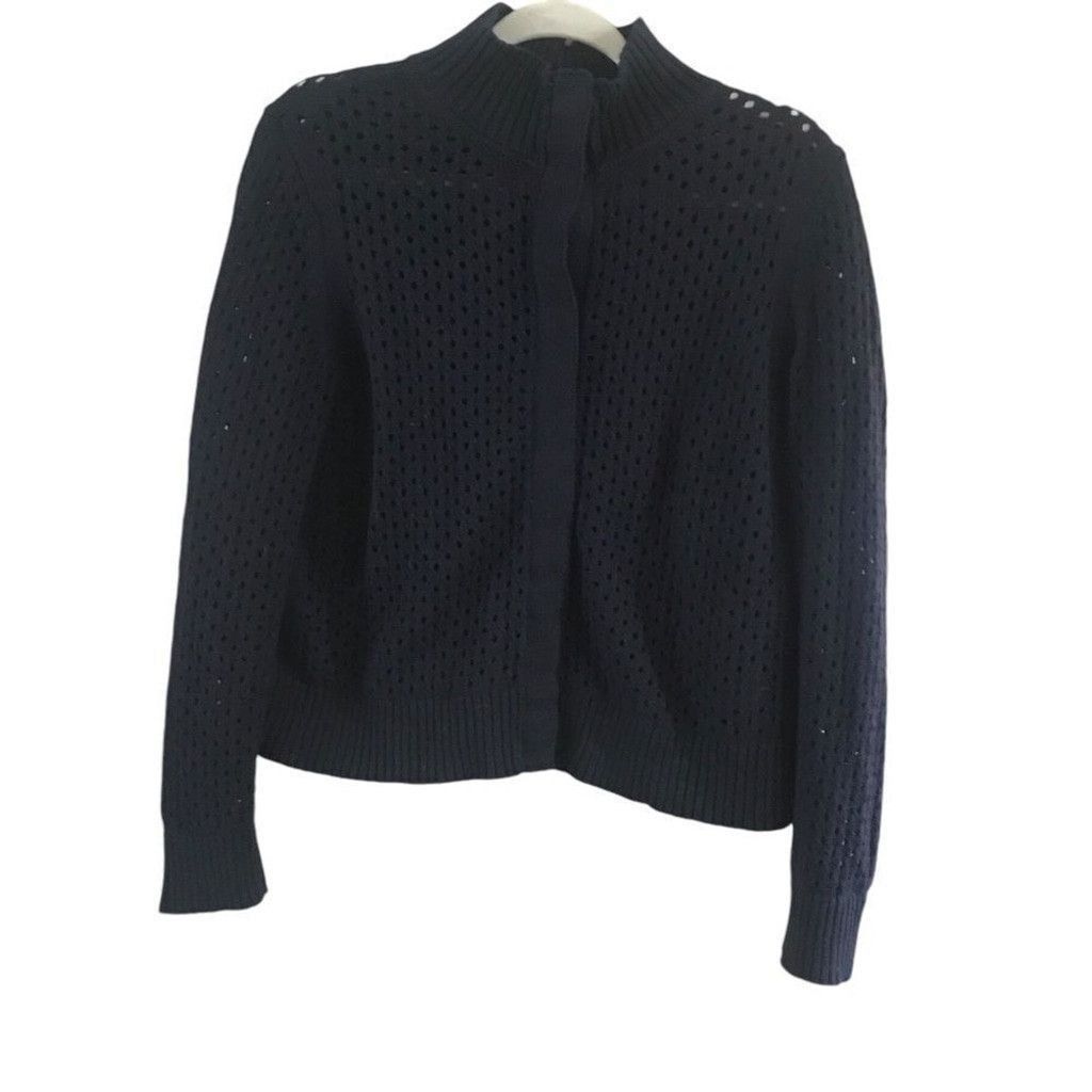 Talbots Talbots size medium blue open net button up crochet cardigan Size L / US 10 / IT 46 - 2 Thumbnail