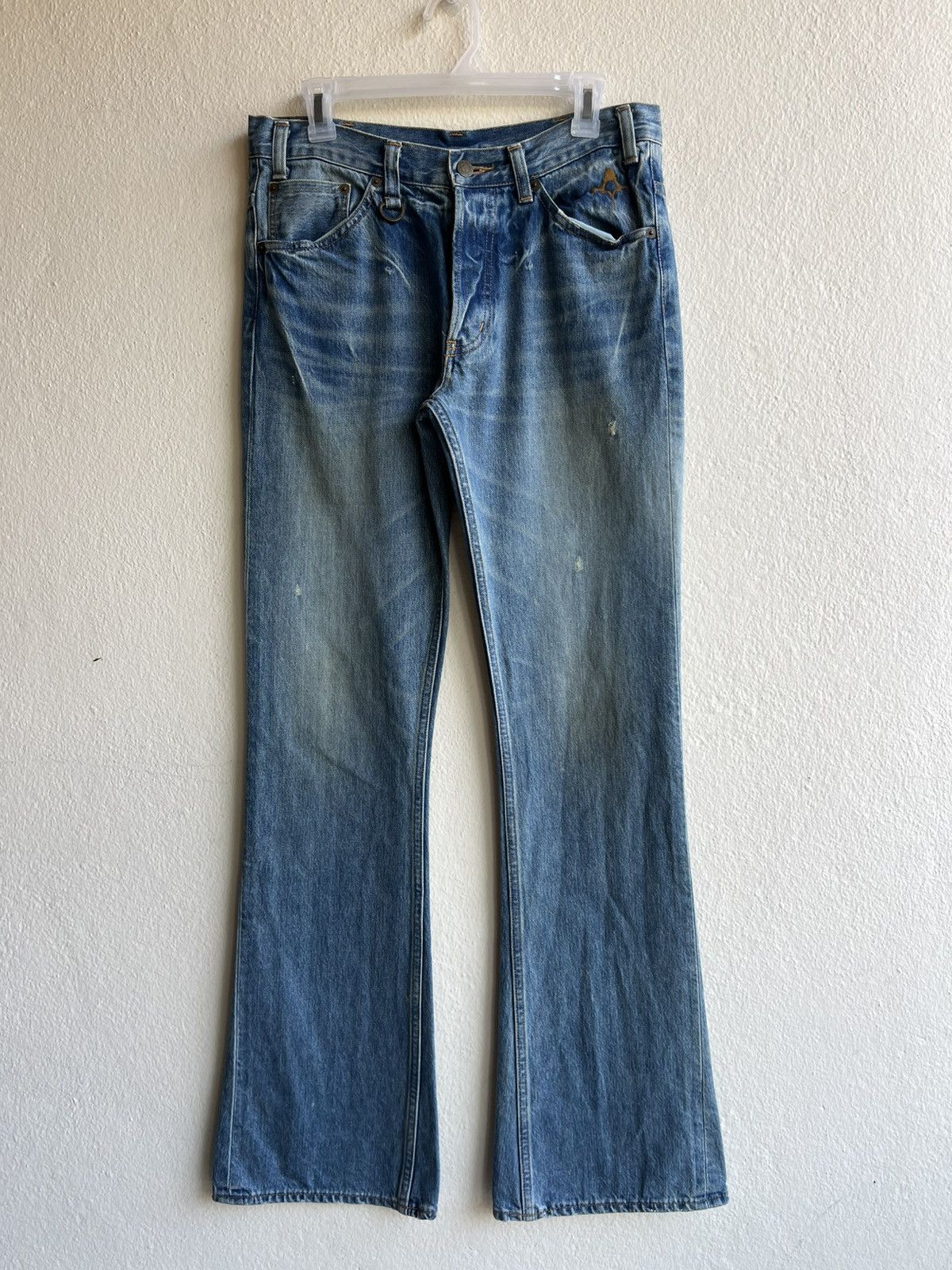 Vintage Mud Wash Back Bone Dirty Selvedge Denim Super Flare Jeans Size US 30 / EU 46 - 2 Thumbnail