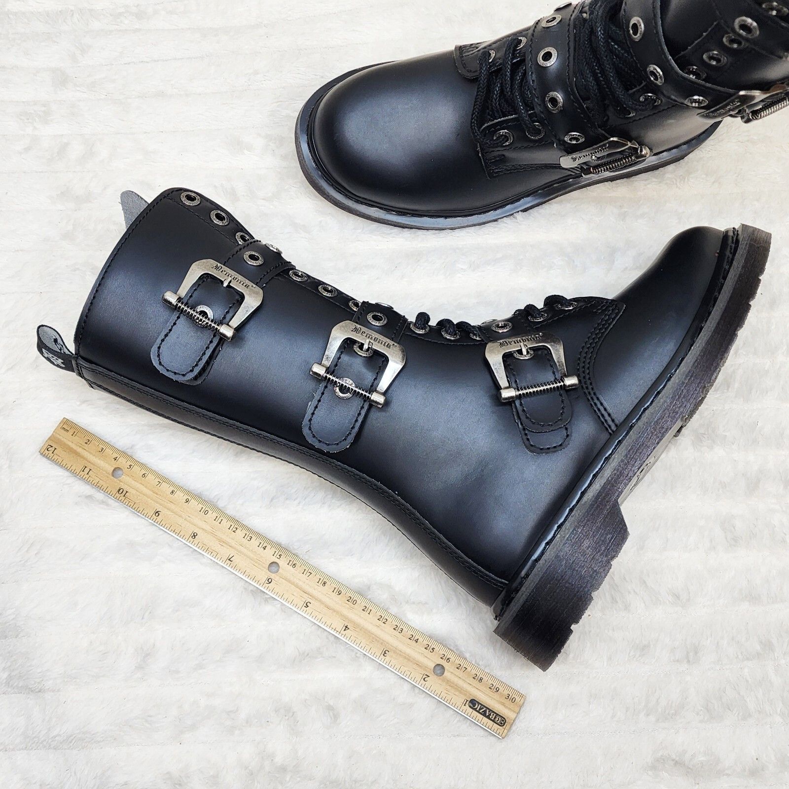 Demonia Cult DEMONIA Bolt 330 Goth Combat Biker Ankle Boots Black Matte M Size US 7 / EU 40 - 8 Thumbnail