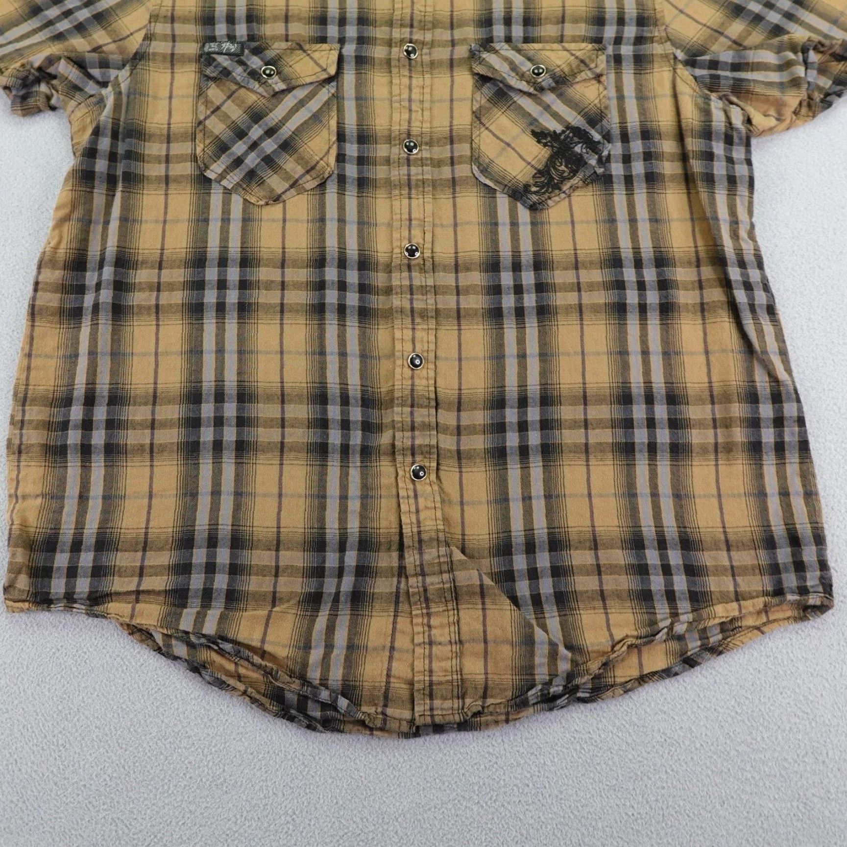 Vintage VINTAGE Not Of This World Shirt Mens Medium Brown Plaid Pearl Snap Collared Short Sleeve Cotton Button-Up NOTW 90s/Religious Mens M Brown Size US M / EU 48-50 / 2 - 5 Thumbnail