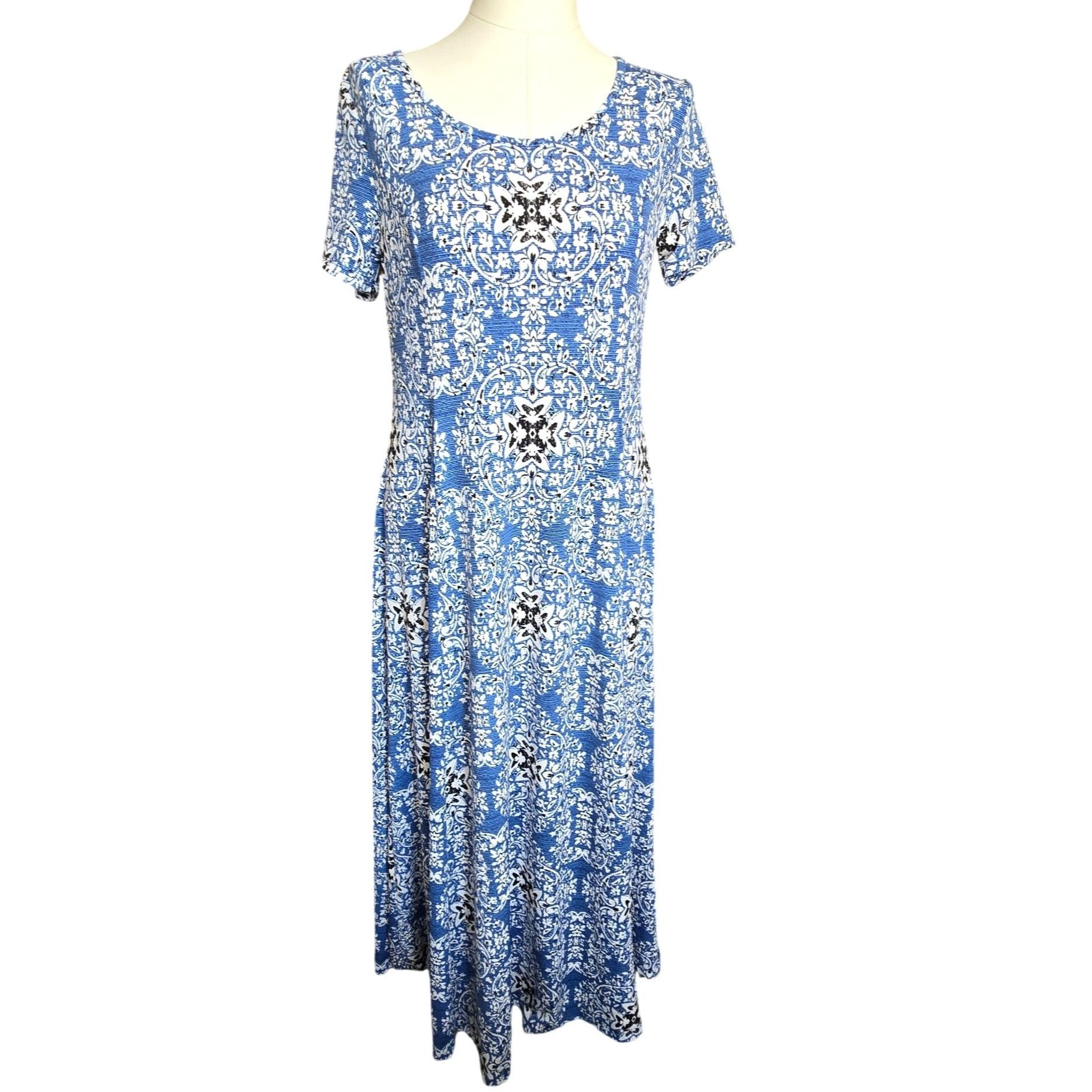 Other Blue & White Maxi Dress Patterned Short Sleeve Haani Petite Size L / US 10 / IT 46 - 1 Thumbnail
