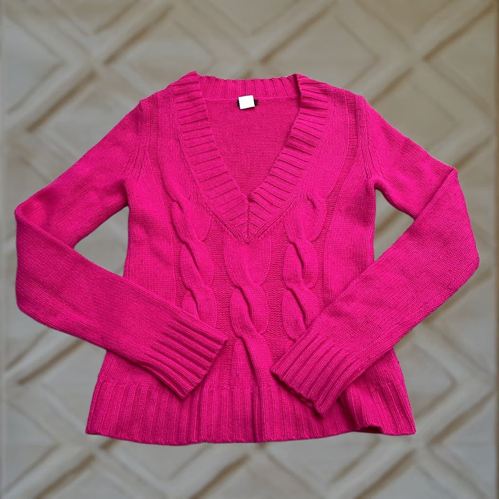 J.Crew J. Crew Wool Cashmere Cable Knit Sweater Womens Small Pink V-Neck Pullover Size S / US 4 / IT 40 - 1 Thumbnail